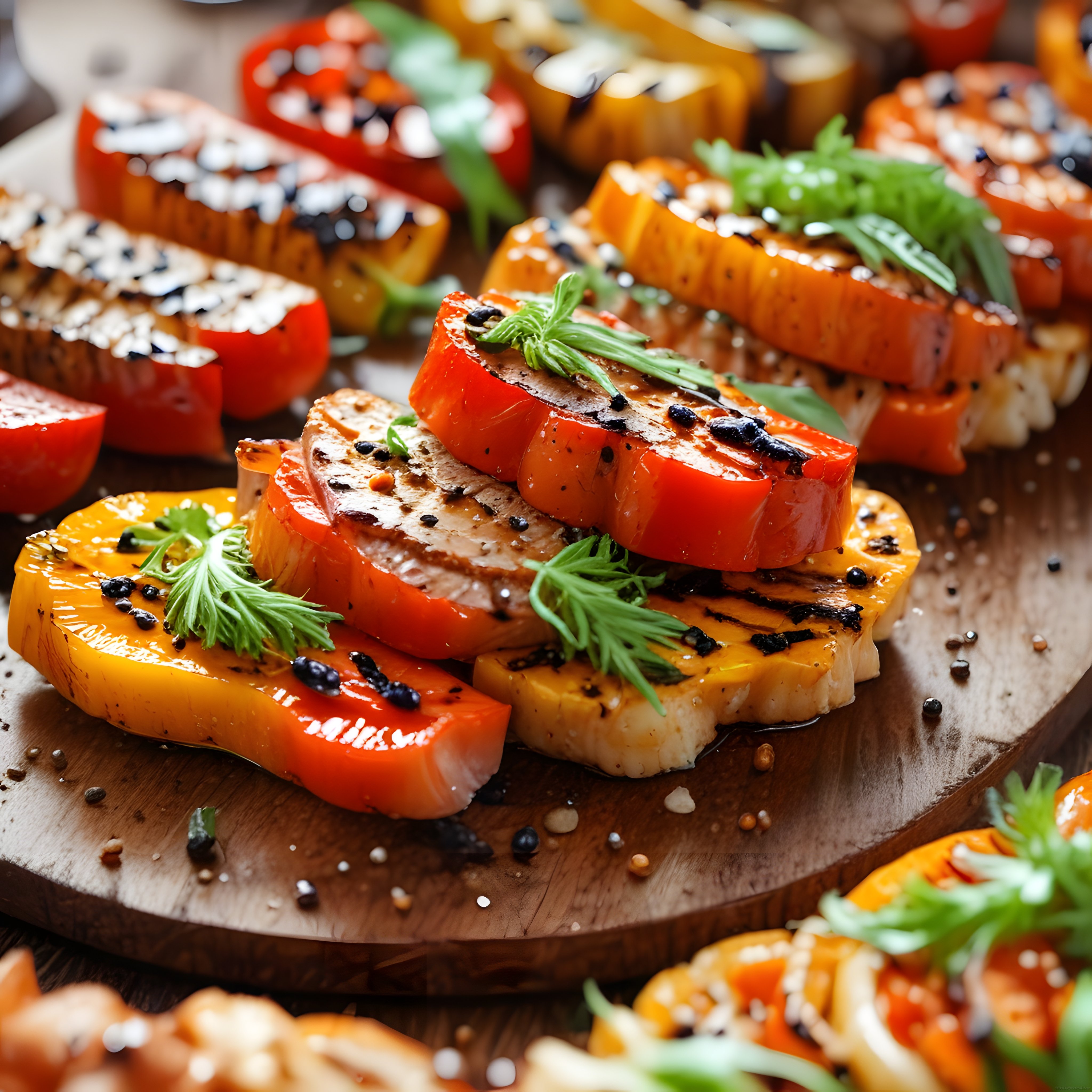Izgara Sebzelerle Hazırlanan Renkli ve Lezzetli Vegan Sunum Tahtası