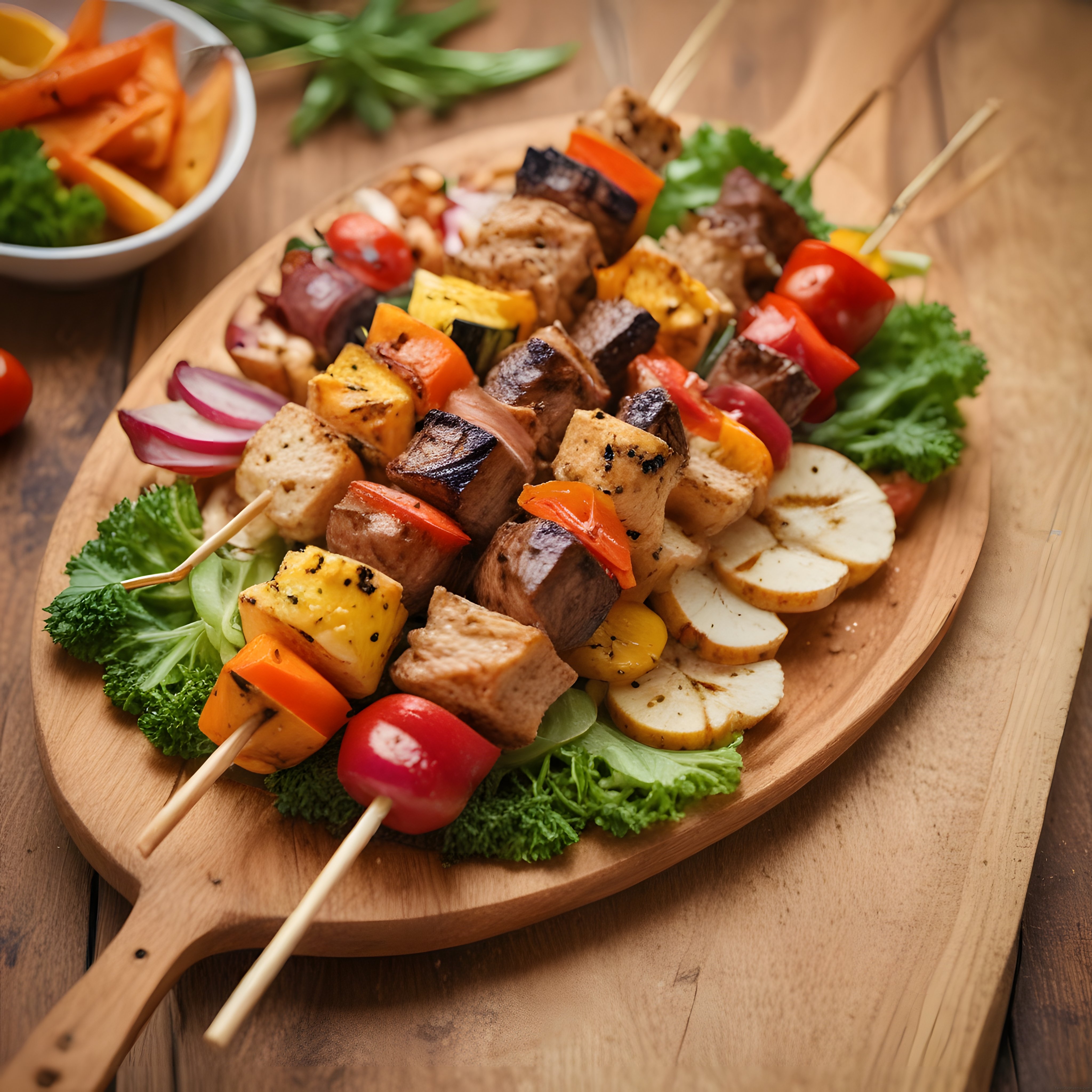 Izgara Sebzeli ve Tavuklu Şiş Kebap: Ahşap Sunum Tahtasında Göz Alıcı Lezzet