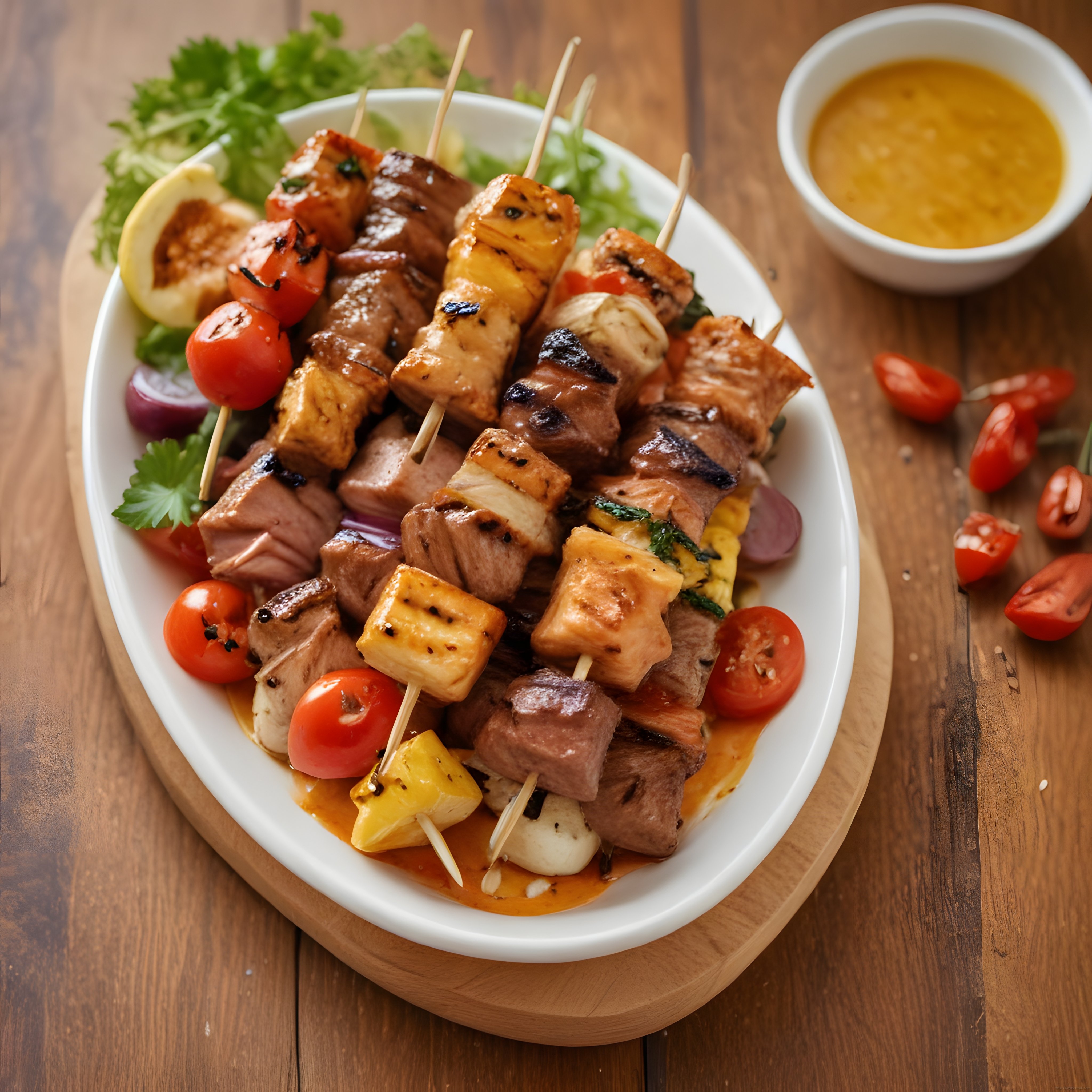 Izgara Şiş Kebap Keyfi: Karışık Et, Ananas ve Sebze ile Barbekü Tabağı