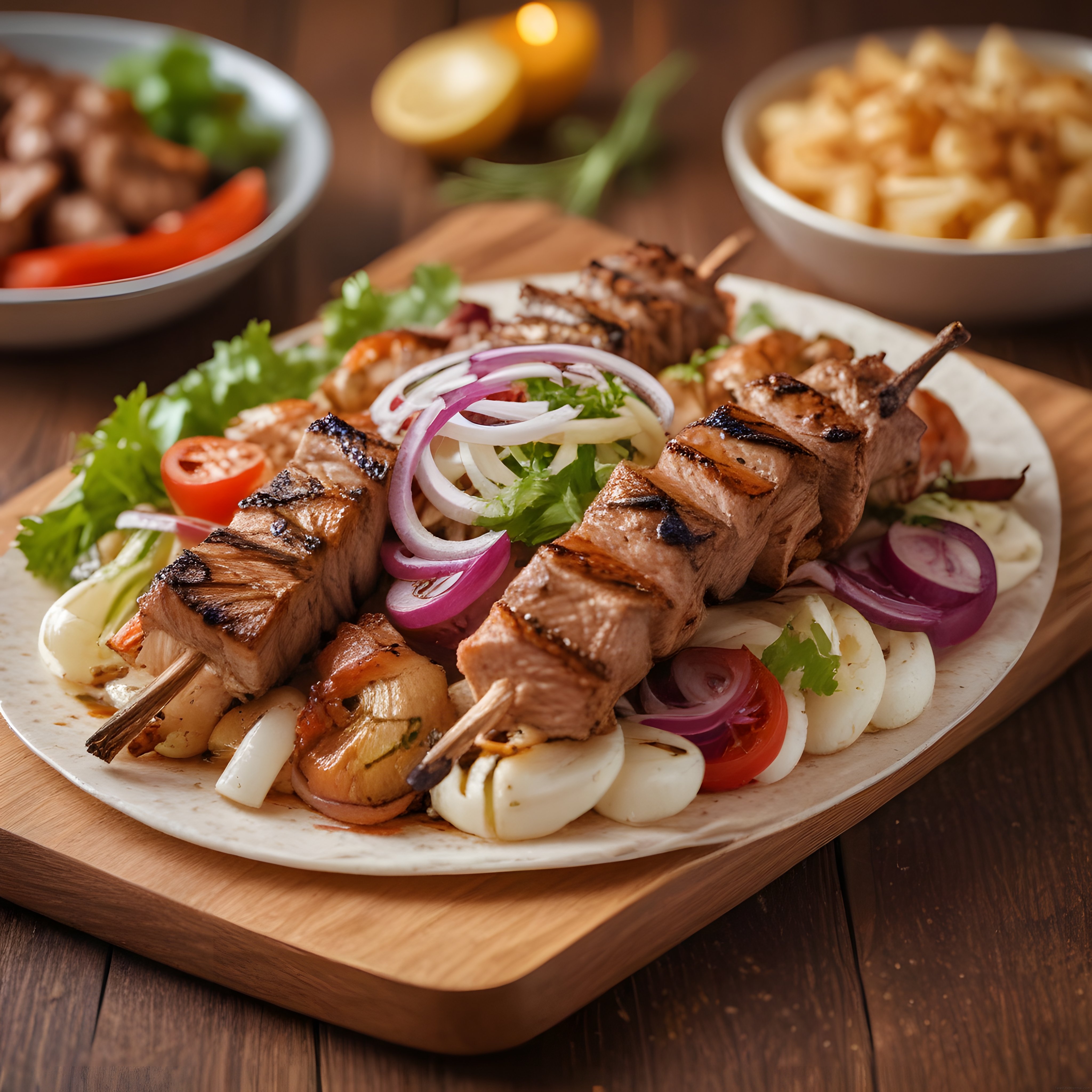 Izgara Şiş Kebap, Taze Yeşillik ve Kızarmış Patatesle Zengin Sunum