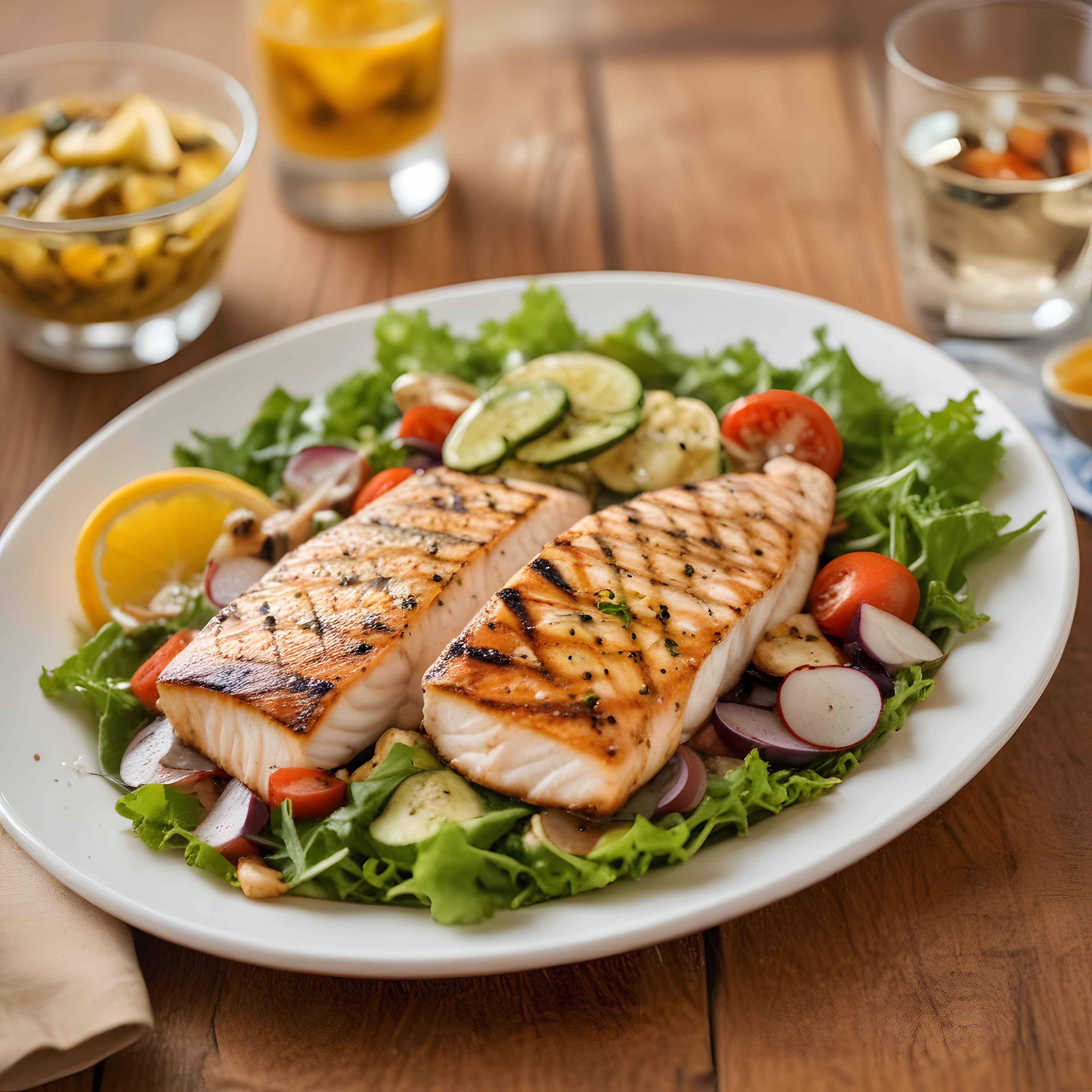 Izgara Somon Fileto ve Renkli Taze Salata ile Besleyici Yemek