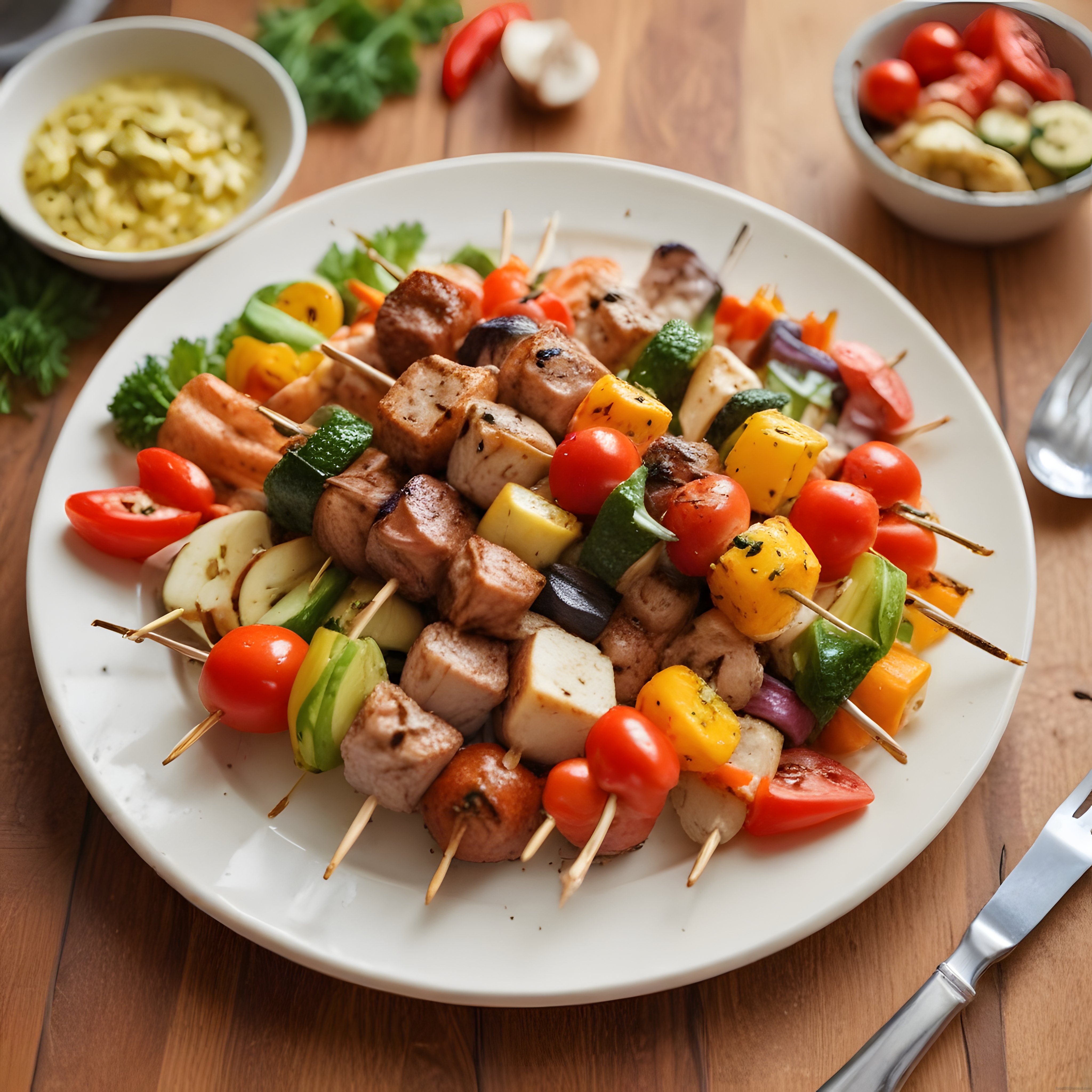Izgara Tadında Renkli Sebzeli ve Etli Şiş Kebap Nefis Sunumu