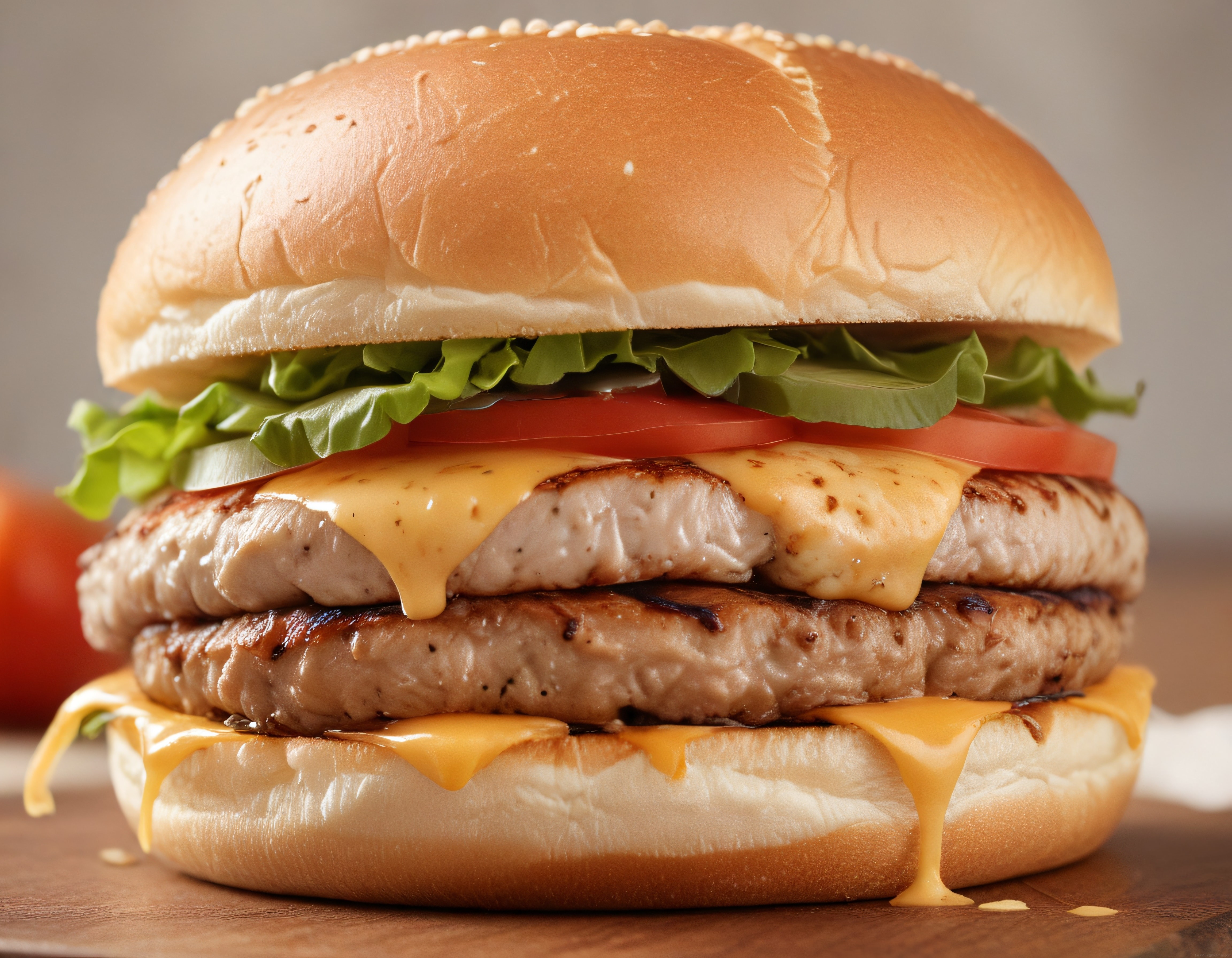 Izgara Tavuk Burger: Çift Katlı Cheddarlı ve Taze Sebzelerle Lezzet Dolu Sunum