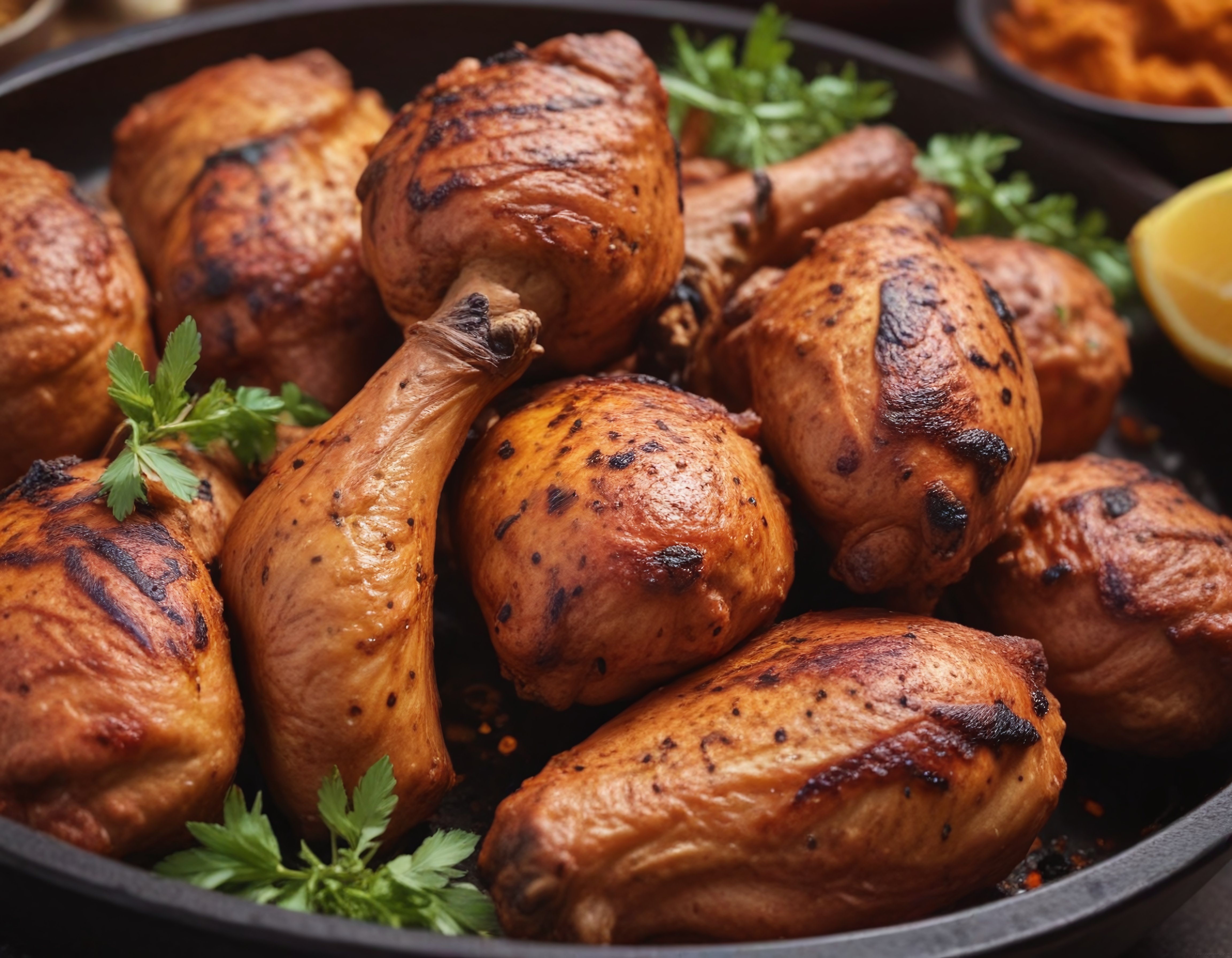 Izgara Tavuk But ve Kanat Baharatlı Barbekü Soslu Nefis Mangal Sunumu