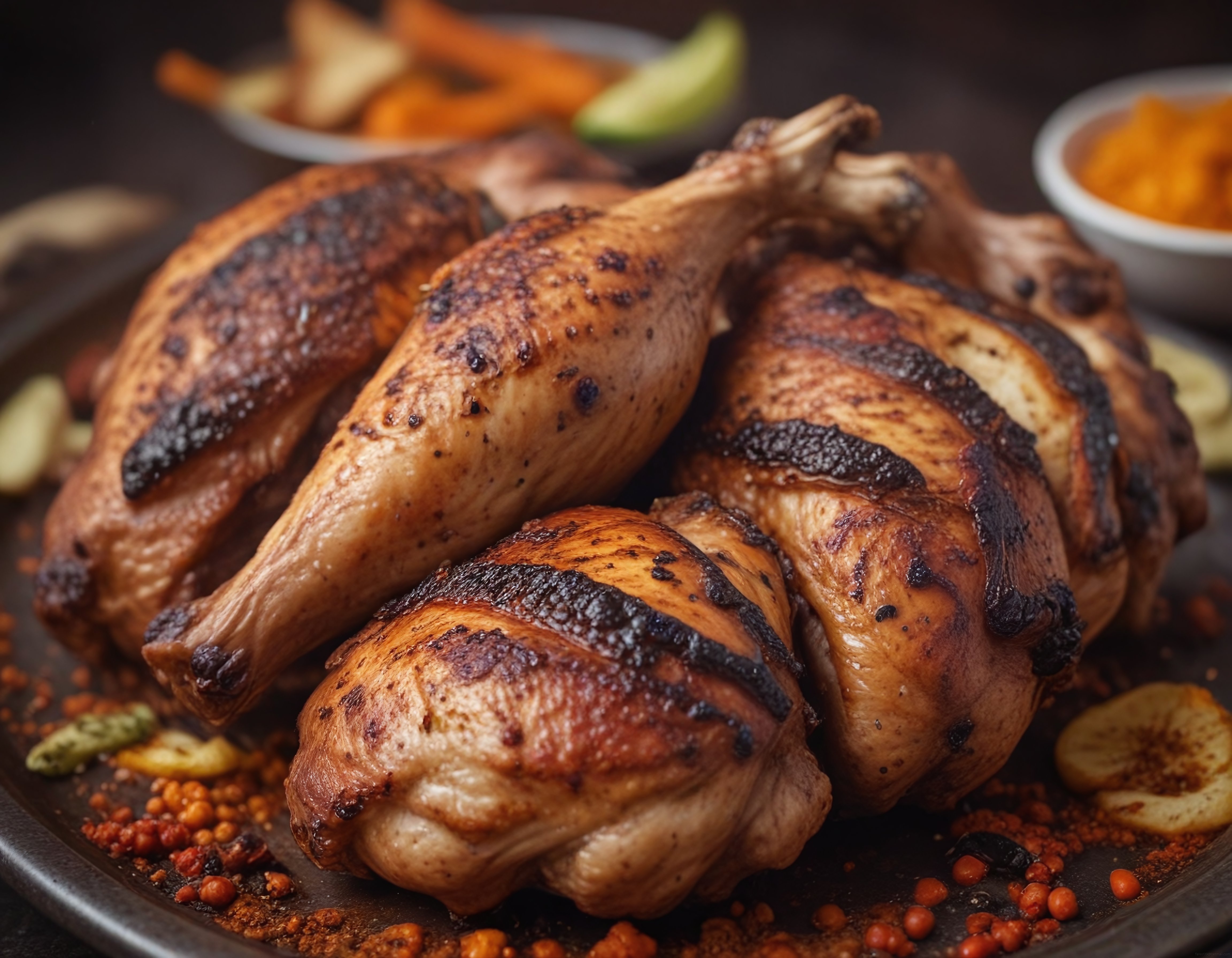 ızgara tavuk butları ve baharatlı soslar ile lezzetli barbekü menüsü