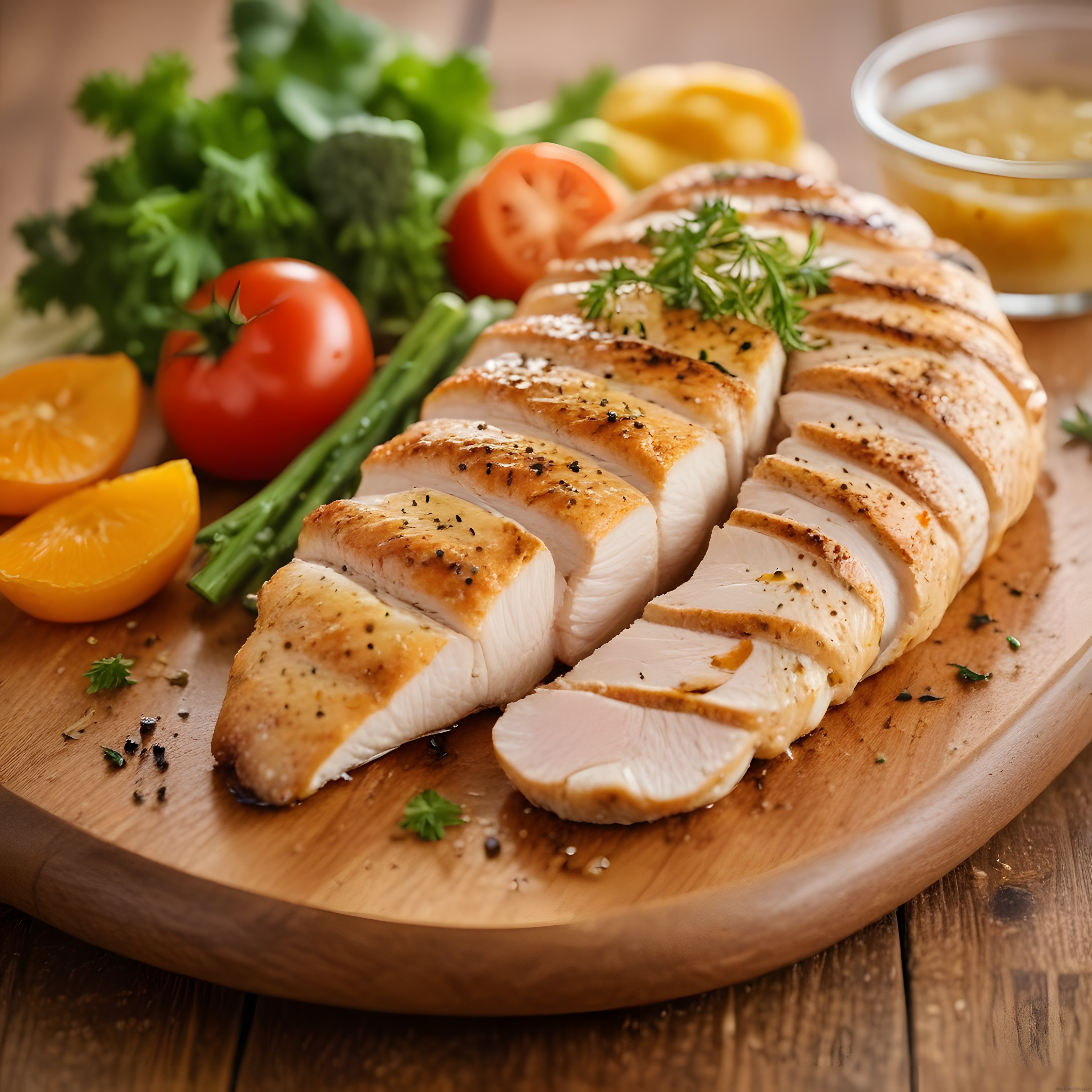 Izgara Tavuk Göğsü: Ahşap Tahta Üzerinde Sağlıklı ve Protein Dolu Sunum