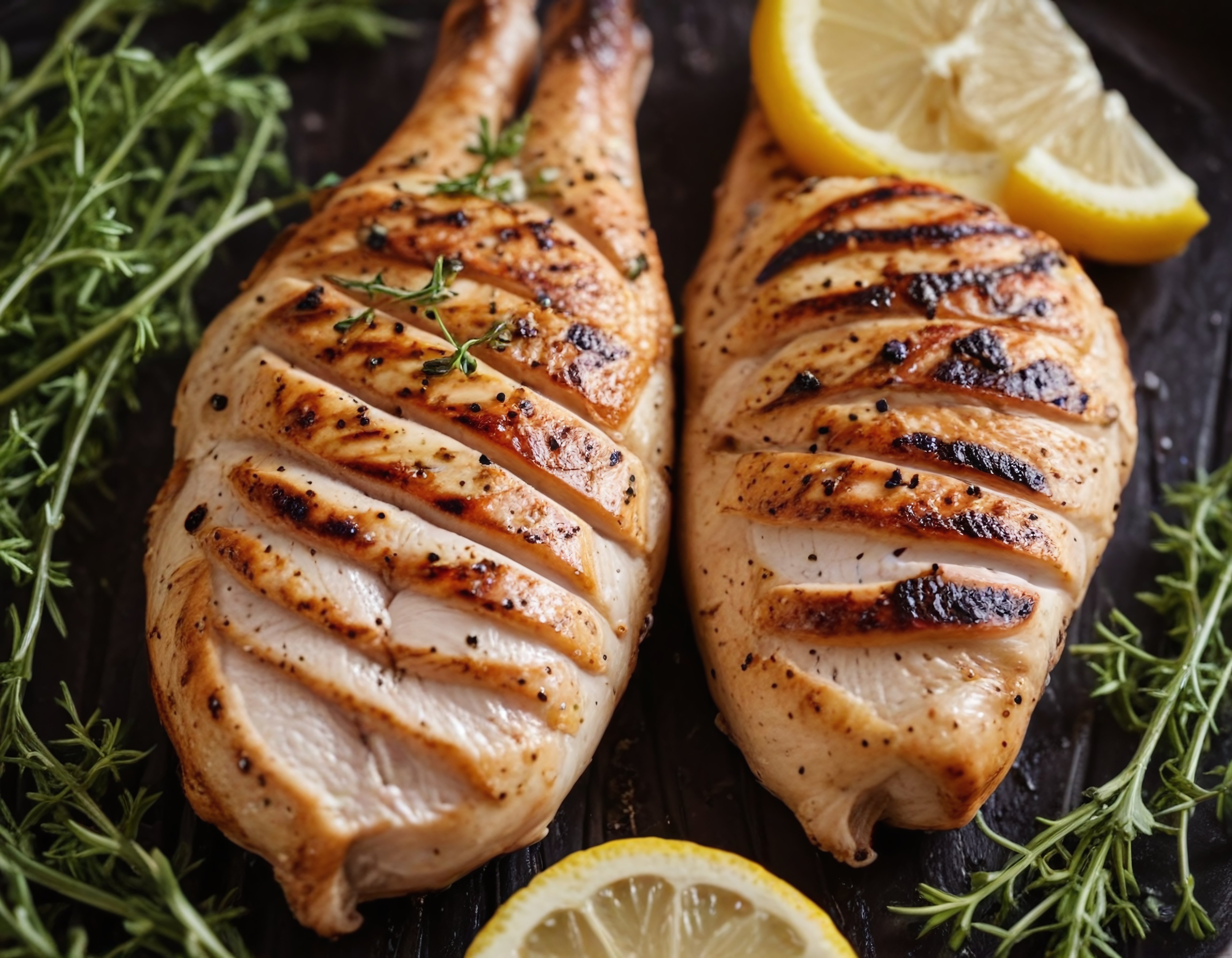 Izgara tavuk göğsü, limon ve kekikle hazırlanan sağlıklı protein kaynağı