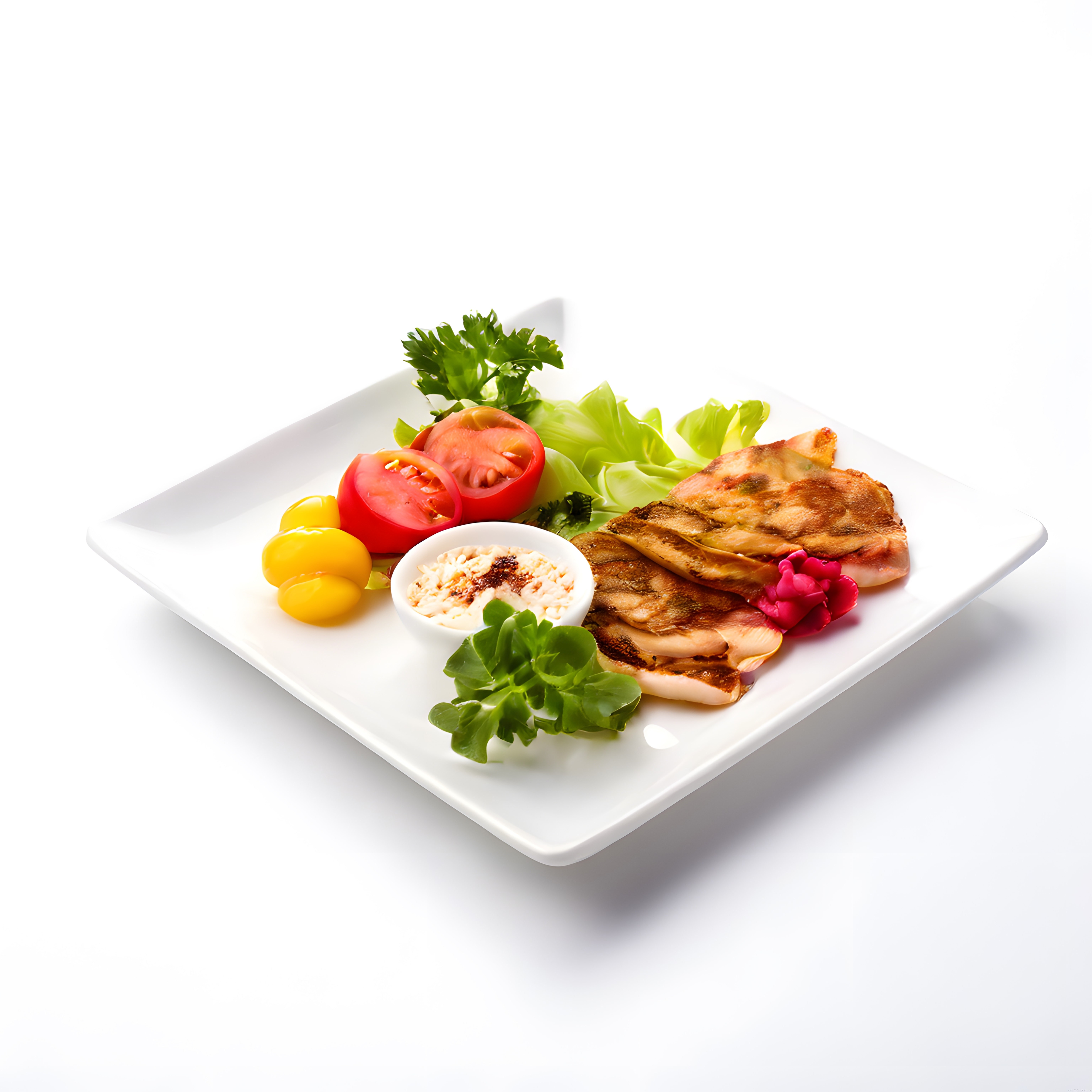 Izgara Tavuk Göğsü, Taze Salata ve Özel Sos ile Şık Tabak Sunumu