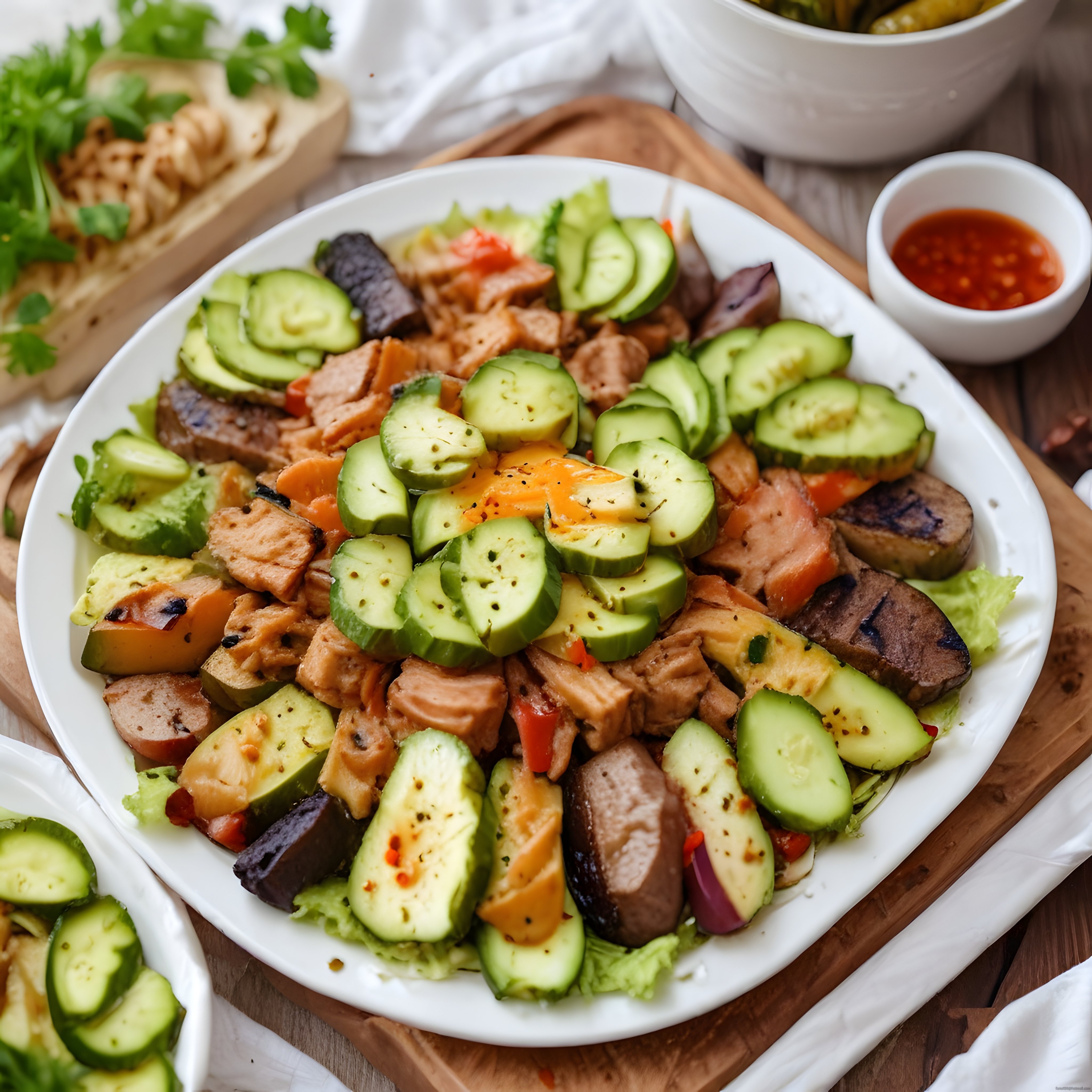 Izgara tavuklu avokado ve salatalık salatası ile sağlıklı beslenme önerisi