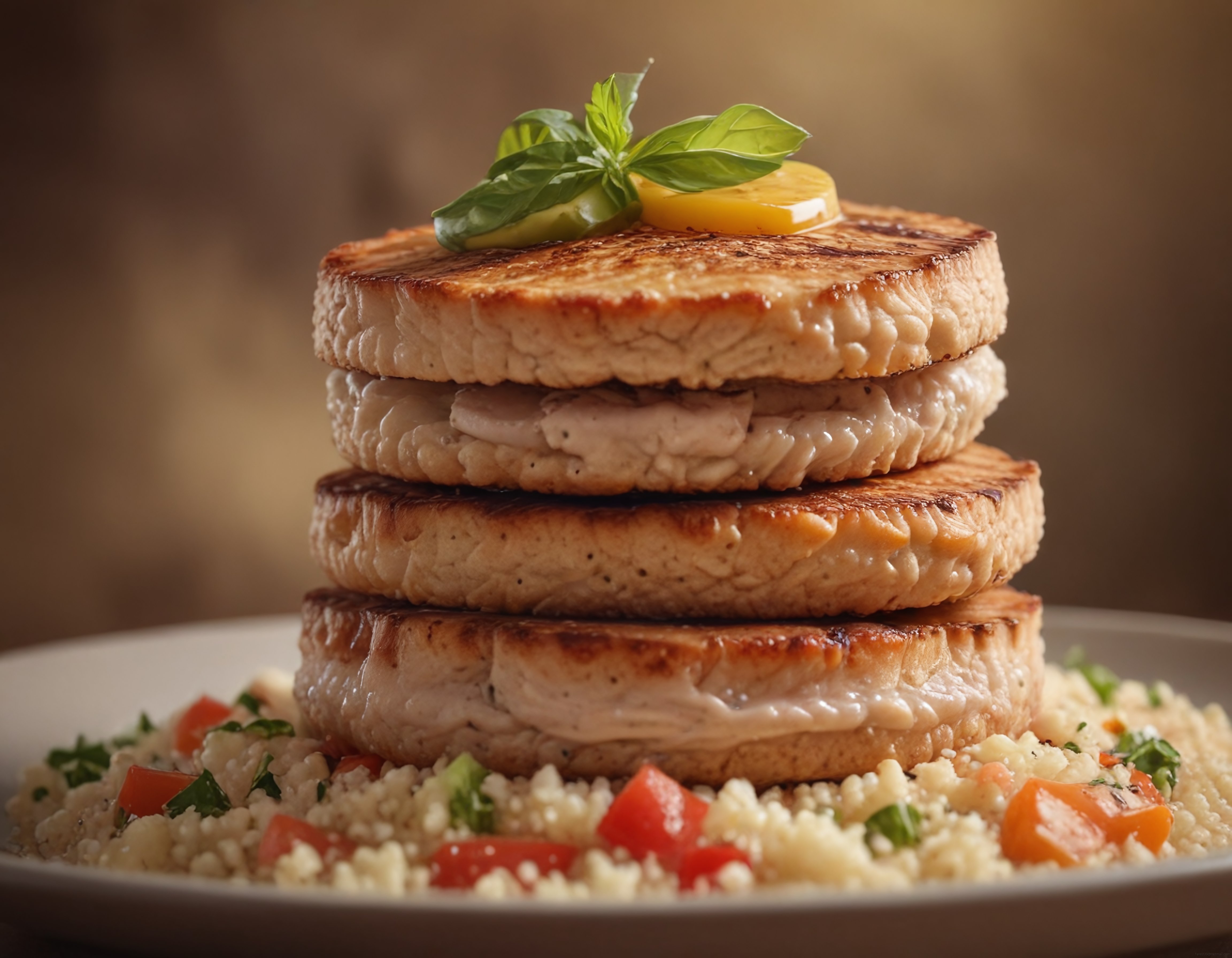 ızgara tavuklu tost kulesi ve renkli kuskus salatası ile şık ana yemek
