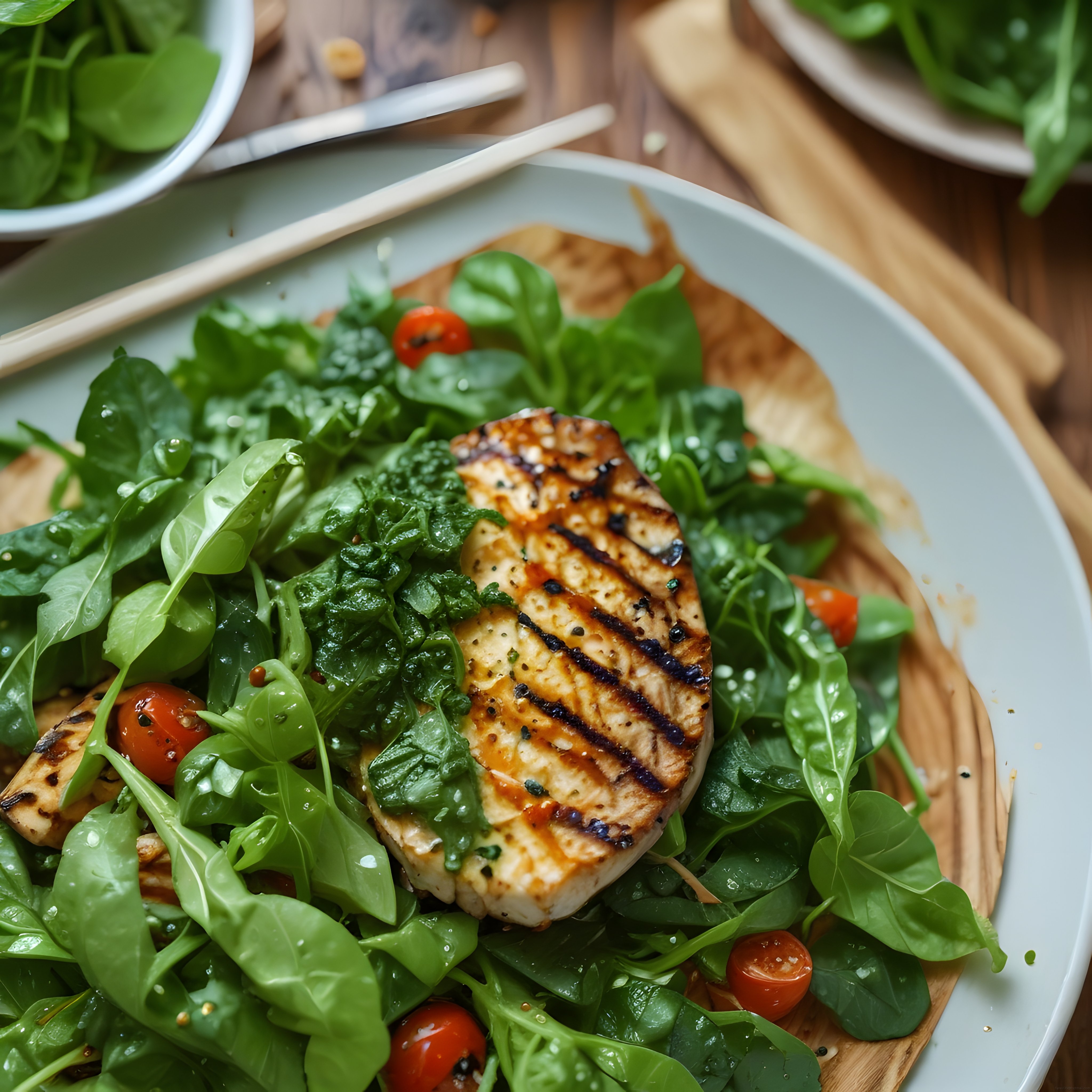Izgara Tavuklu ve Pesto Soslu Taze Yeşillik Salatası Tabağı