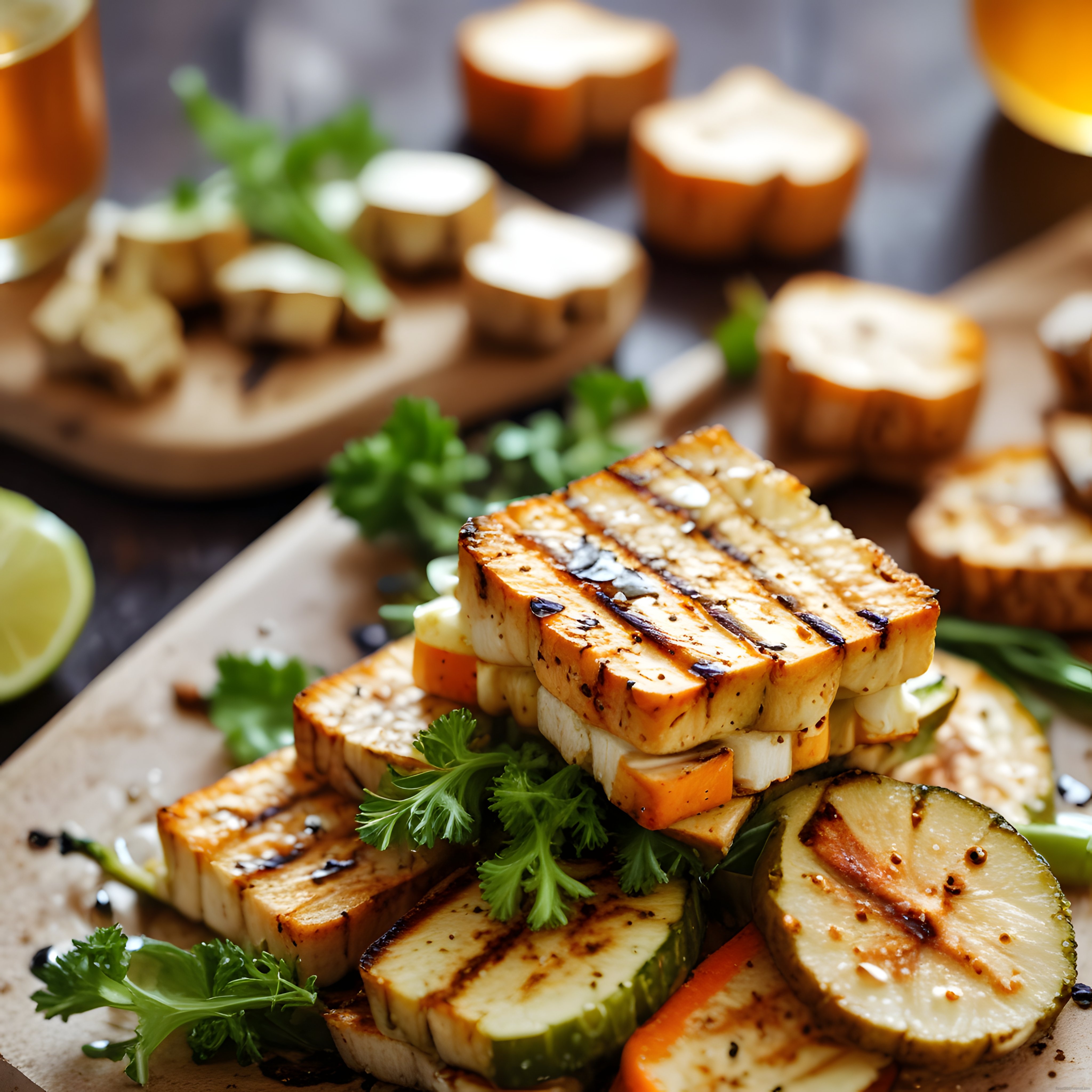 ızgara tofu ve közlenmiş sebzelerle hazırlanan nefis vegan ana yemek önerisi