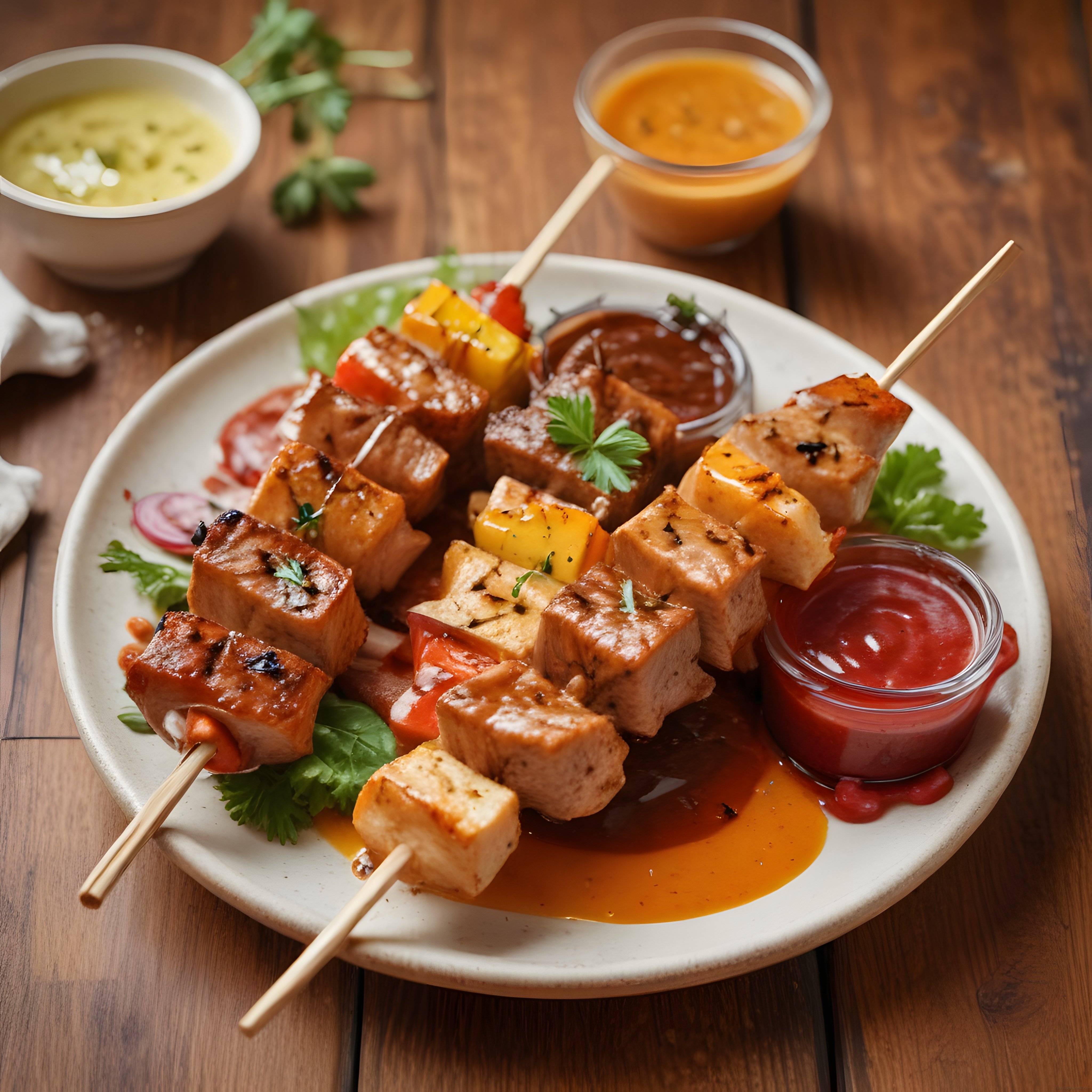 Izgara Tofu ve Sebze Şişleri: Farklı Soslarla Sunulan Lezzetli Vegan Tarif