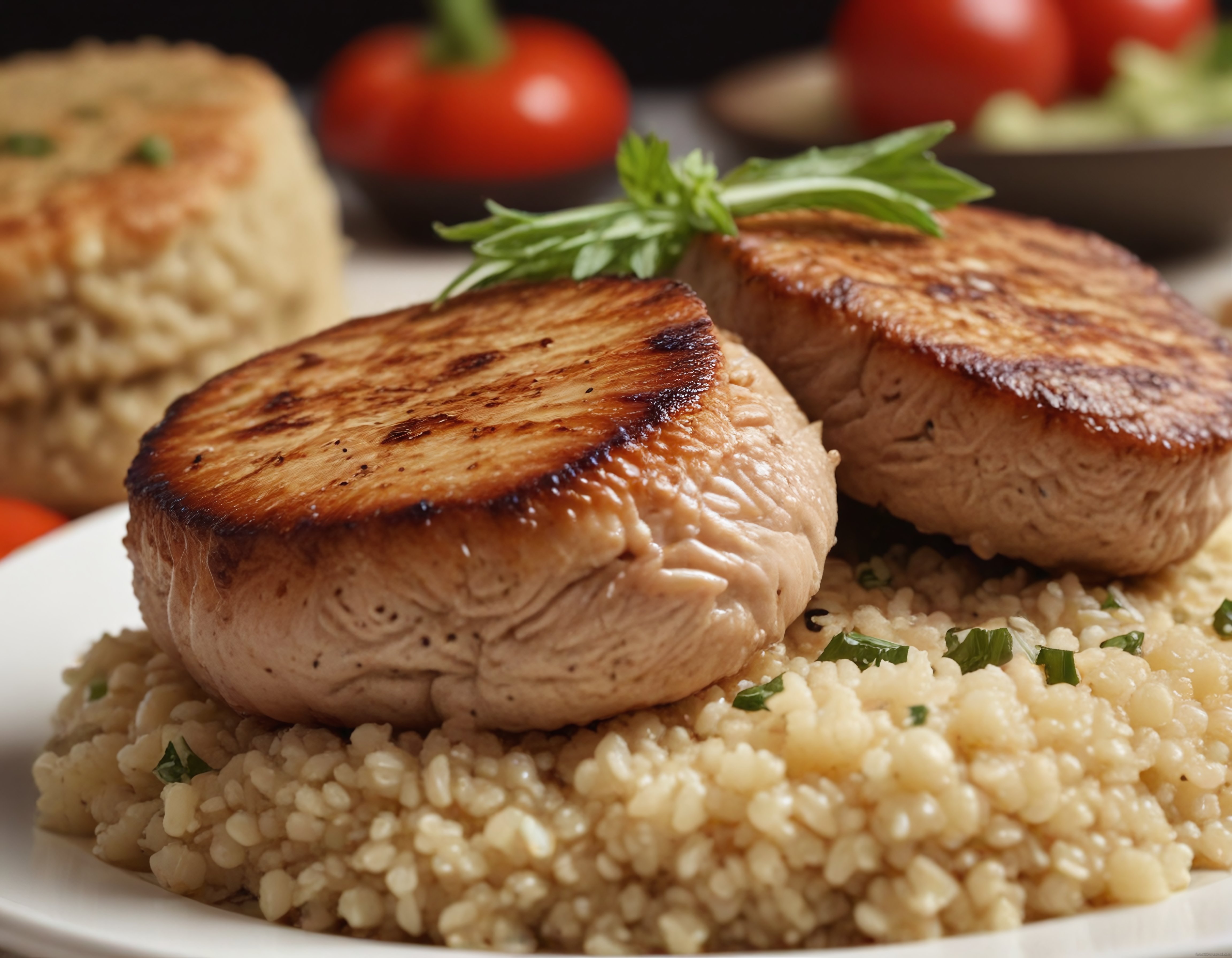 Izgara ton balığı fileto ve yeşillikli bulgur pilavı ile özel sunum