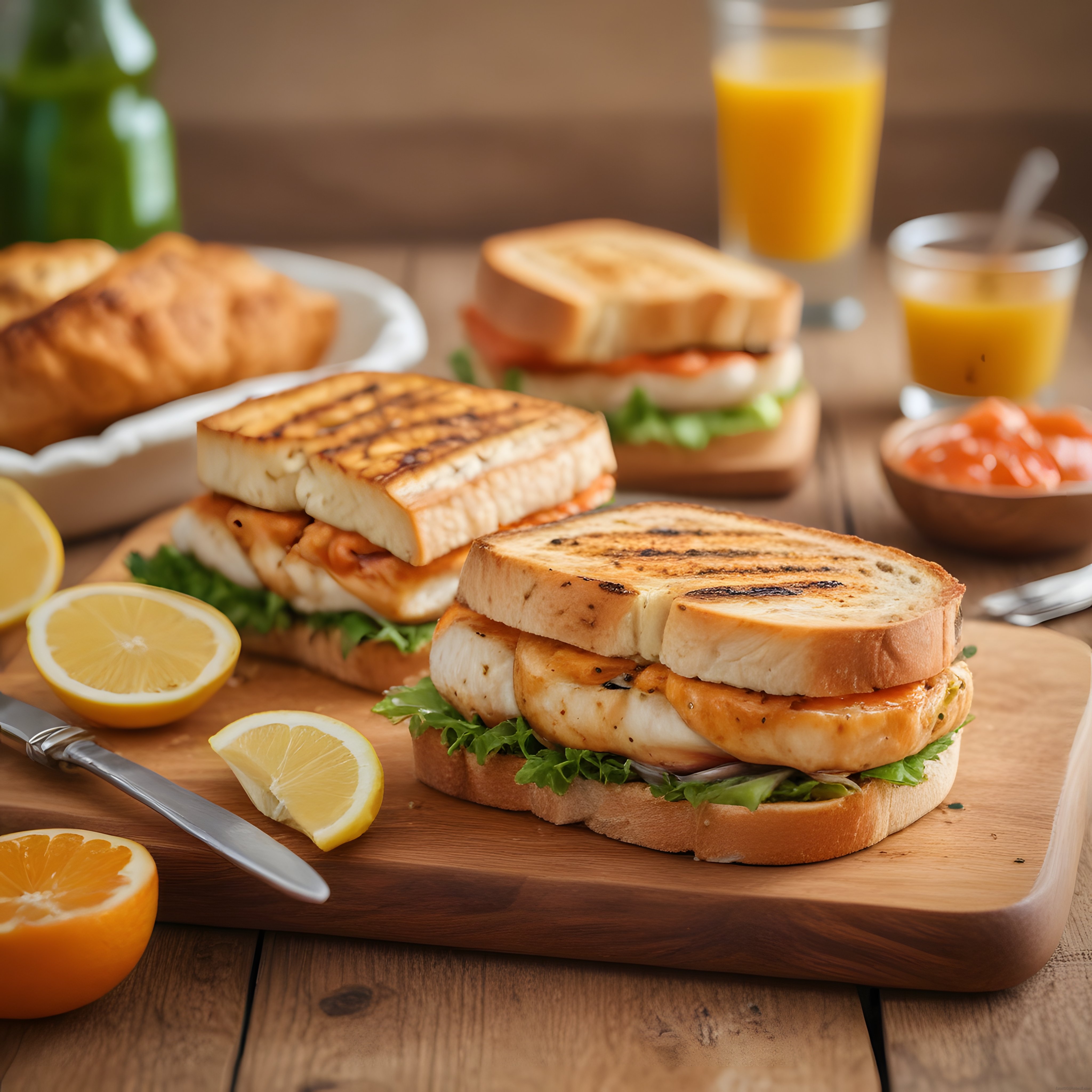 Izgara Tost Ekmeğinde Hellim Peynirli Kahvaltı Sandviçi ve Portakal Suyu