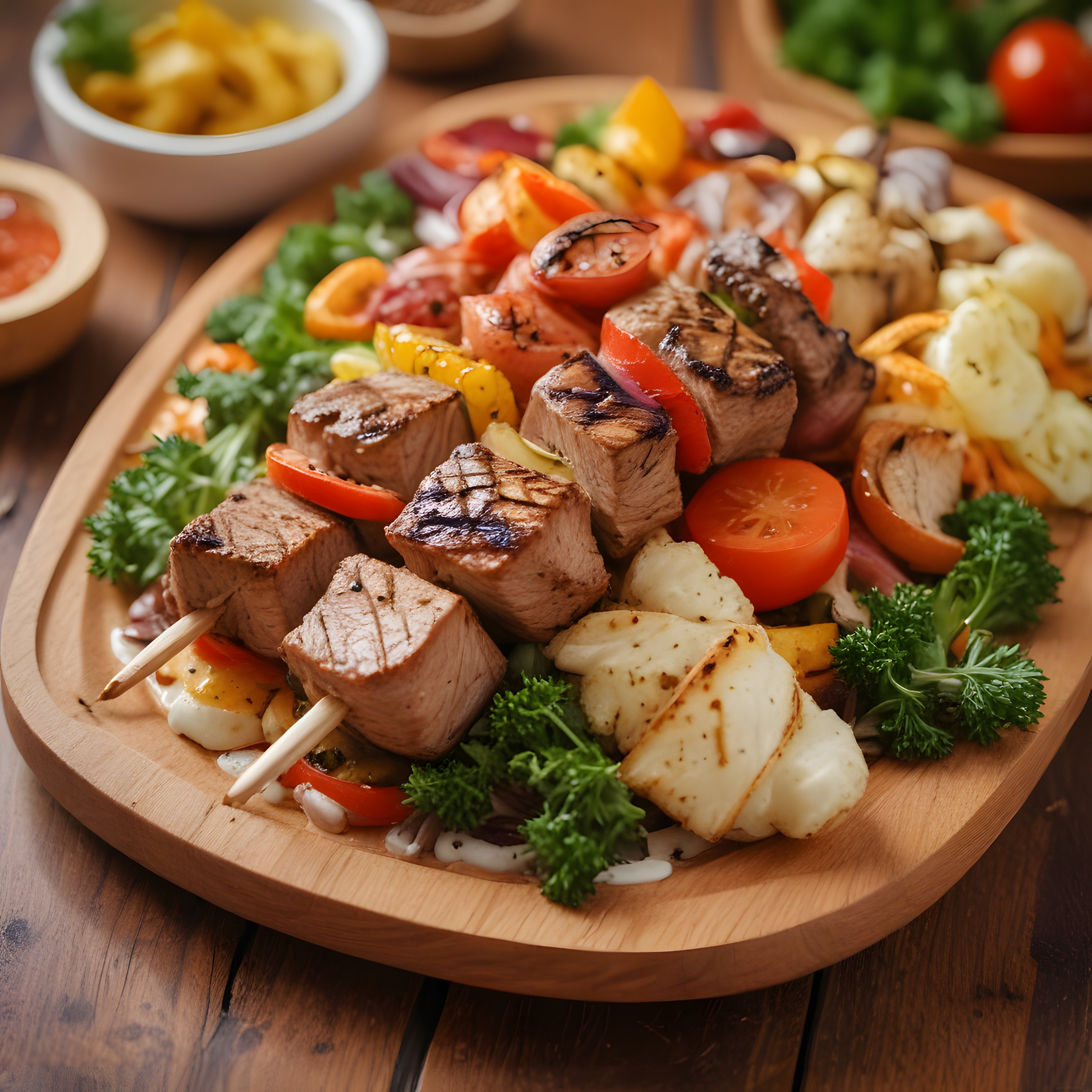 Izgarada Et Şiş, Hellim Peyniri ve Közlenmiş Sebzelerle Nefis Barbekü Sunum