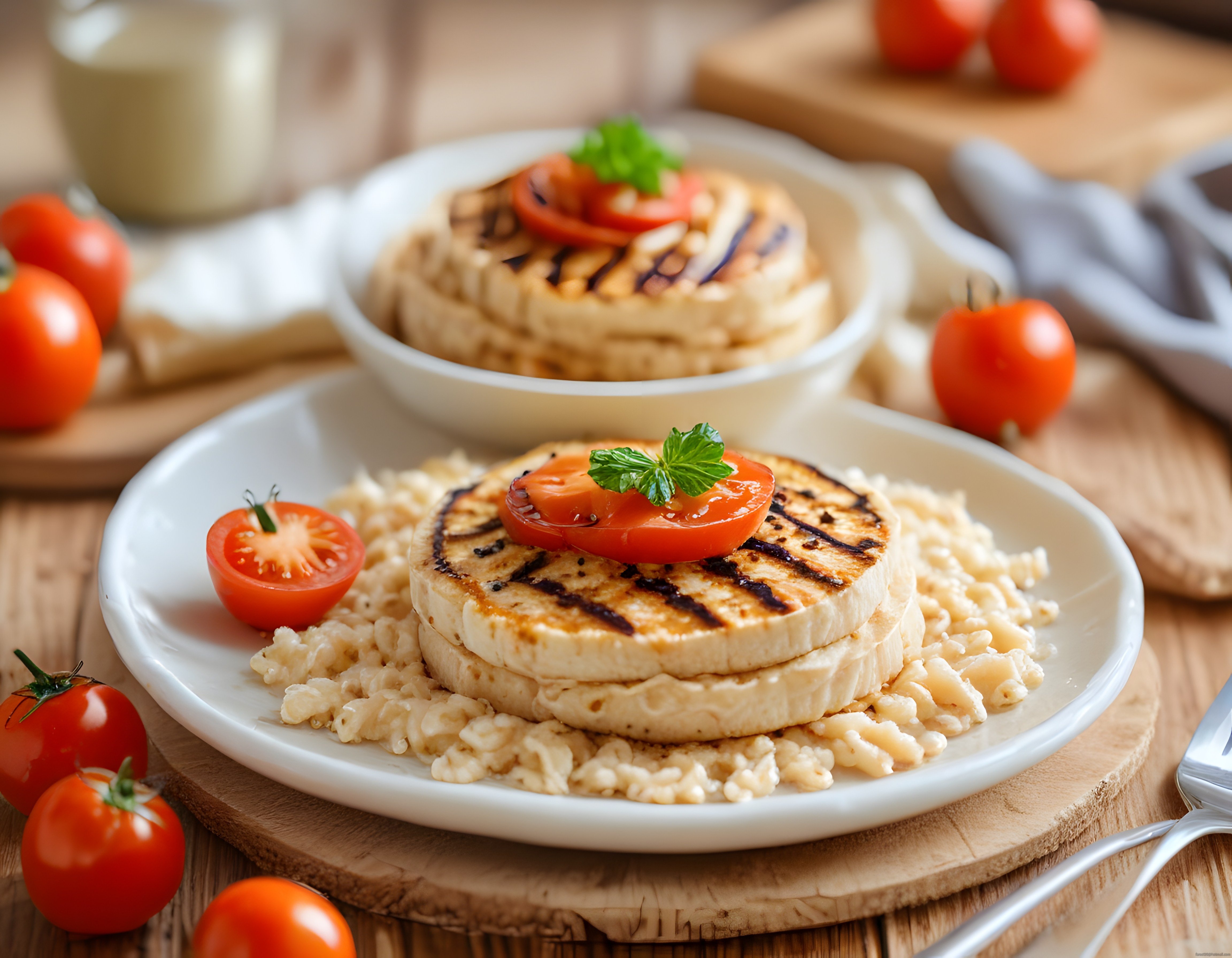 Izgarada Hellim Peyniri ve Bulgur Pilavı ile Rustik Lezzet Sunumu