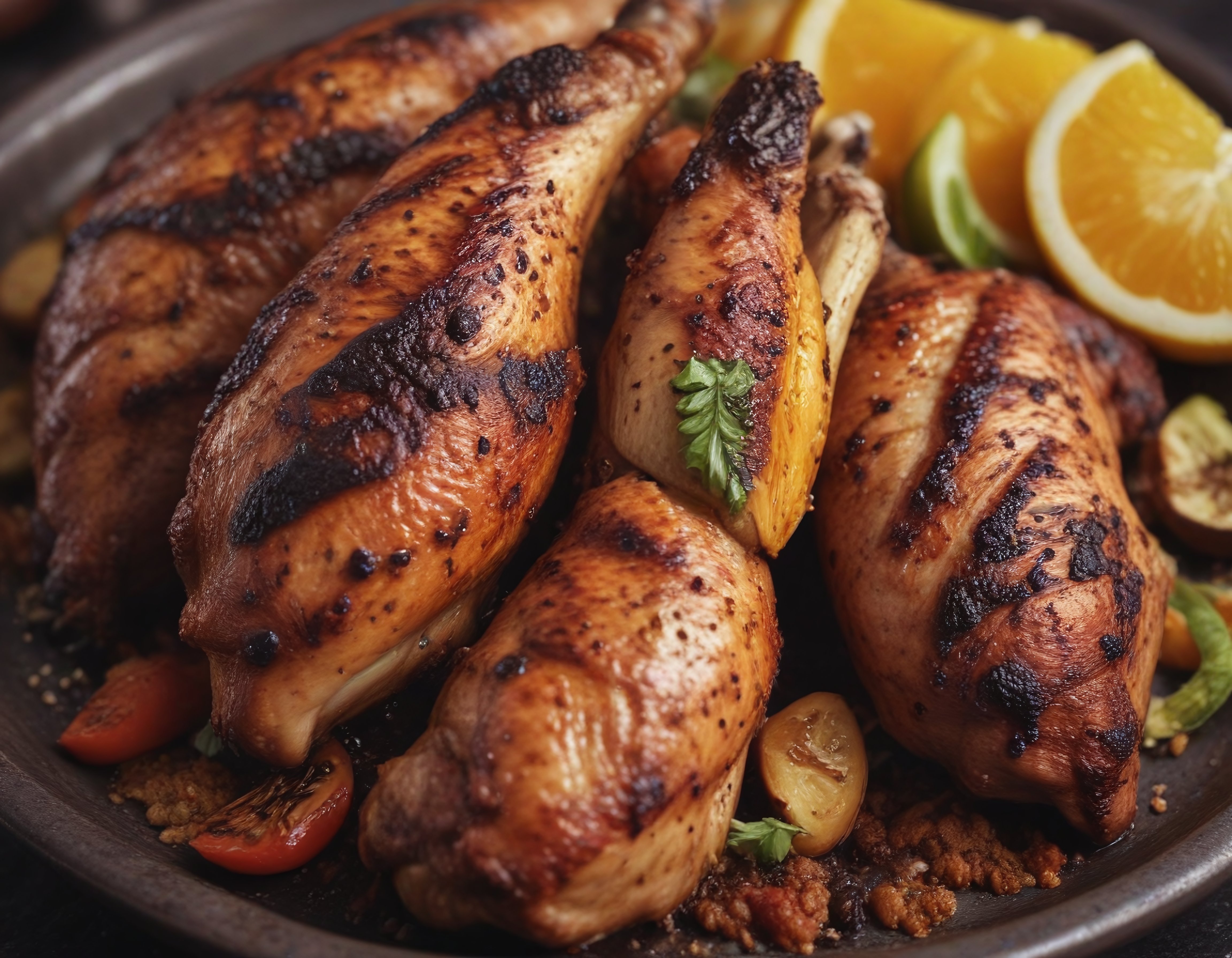 Izgarada Kızarmış Tavuk Butları, Limon ve Sarımsaklı Garni ile Lezzet Tabağı