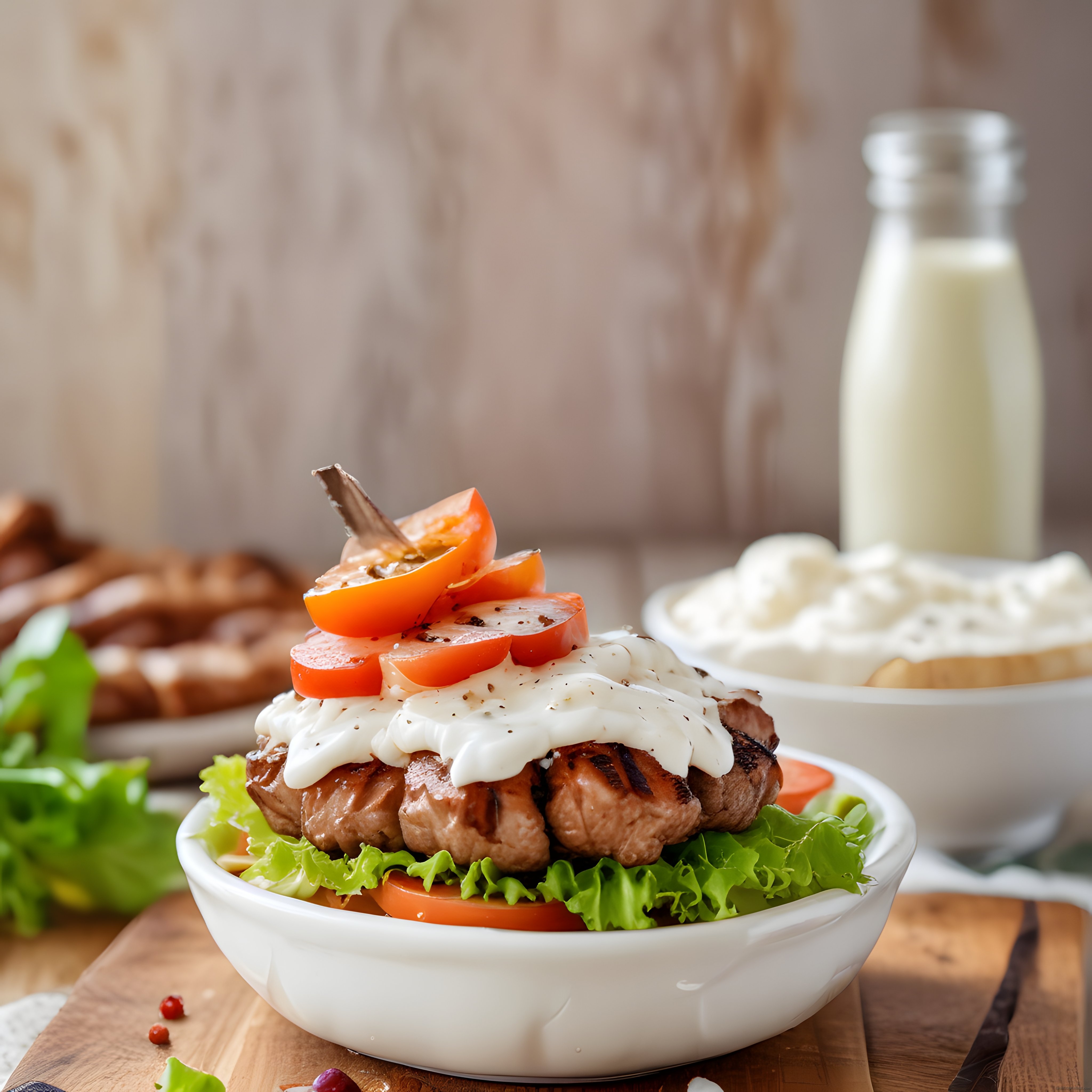 Izgarada Peynirli Et Dilimleri ve Taze Domatesli Renkli Sunum
