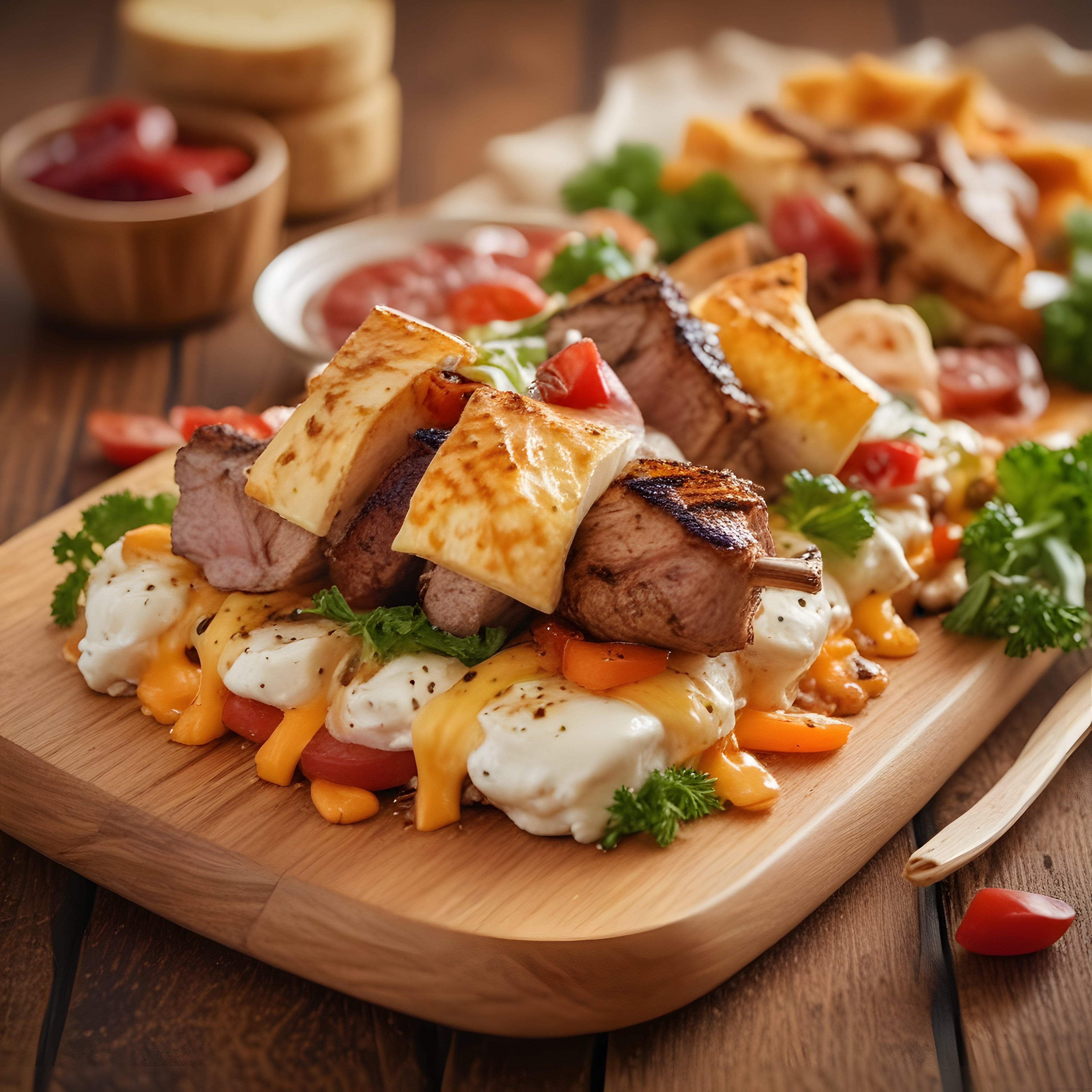 Izgarada Peynirli Şiş Kebap ve Erimiş Cheddarlı Yumurta Sunumu