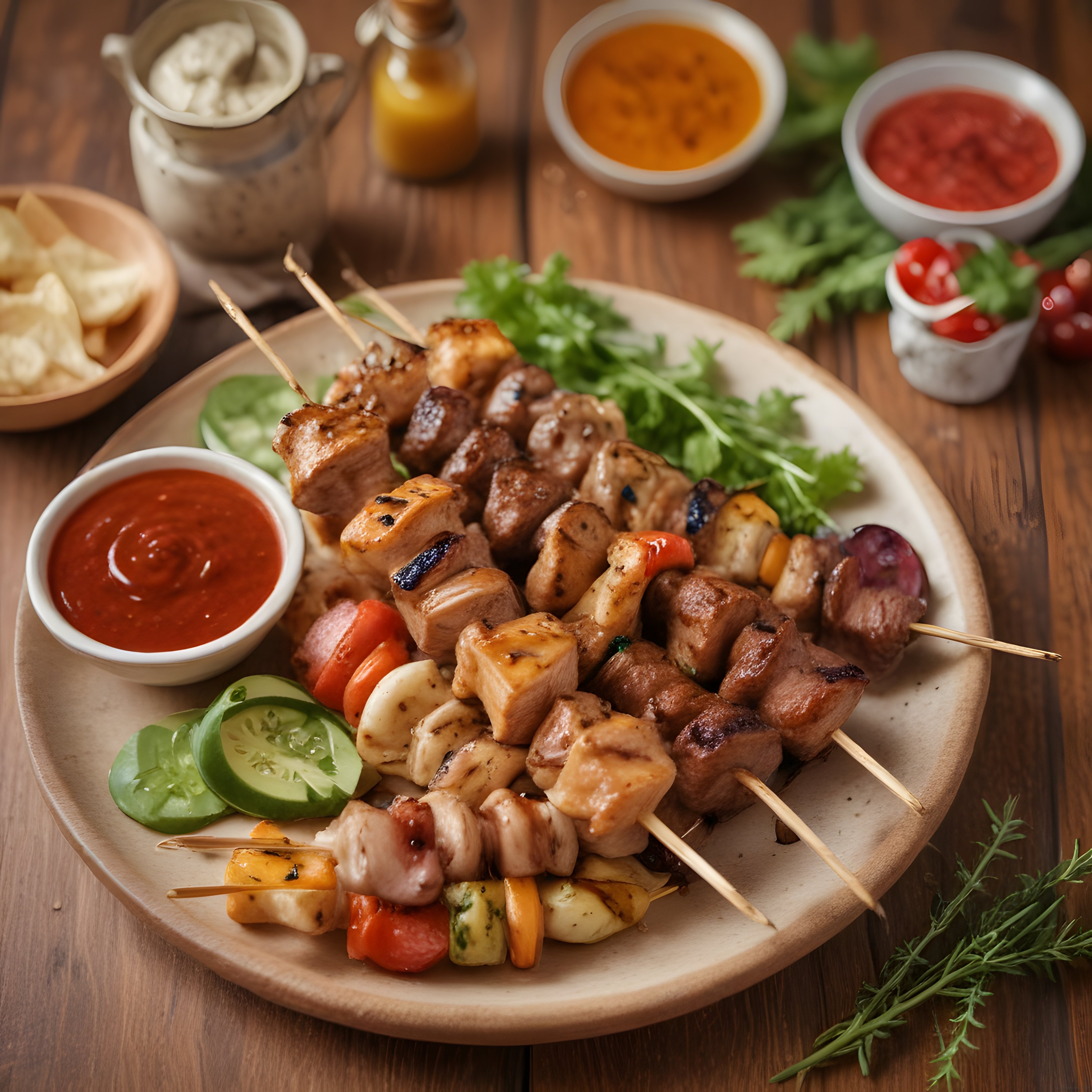 Izgarada Pişmiş Şiş Kebap Lezzetleri: Soslar ve Taze Sebzelerle Sunum