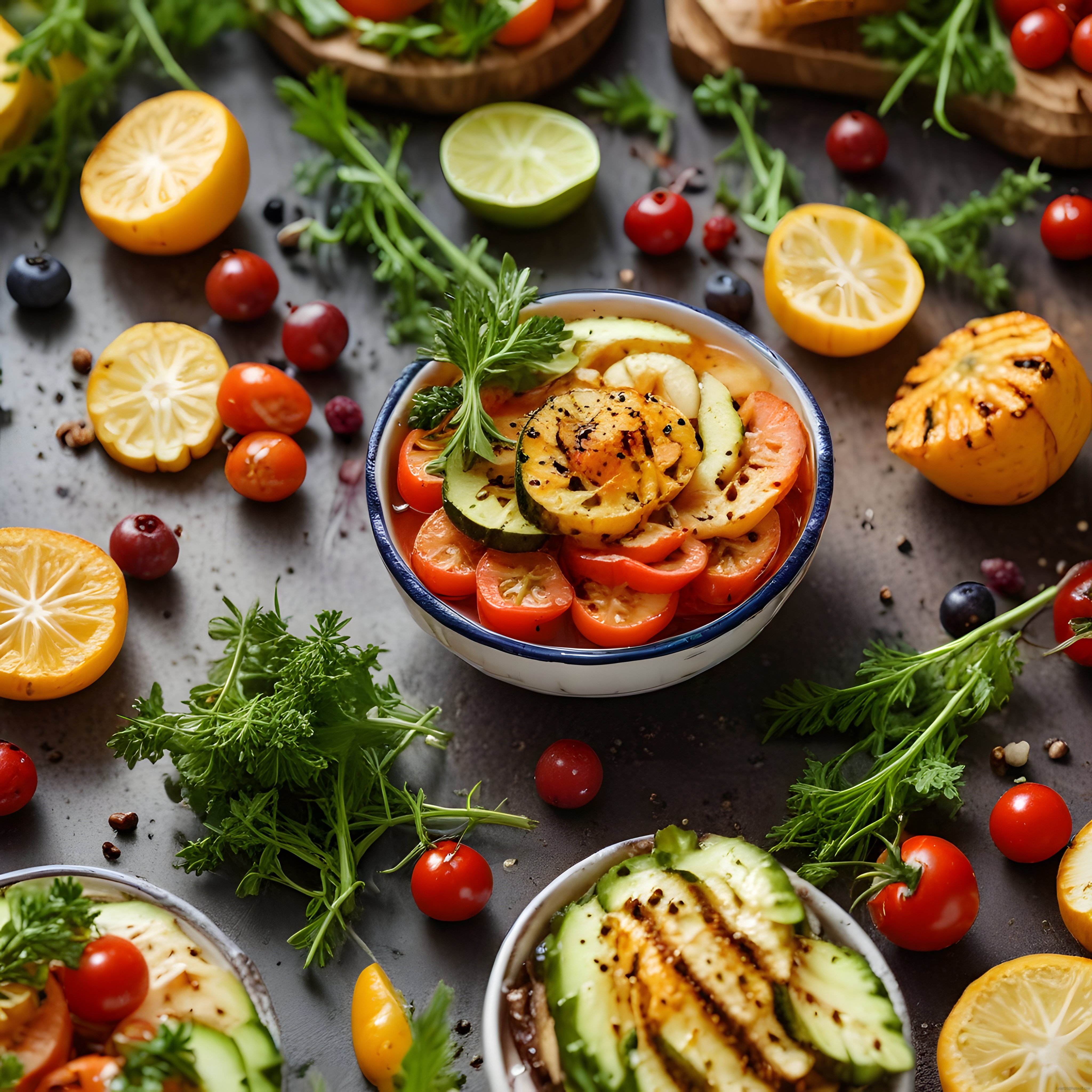 Izgarada Renkli Sebzelerle Süslenmiş Taze ve Sağlıklı Kase Salata