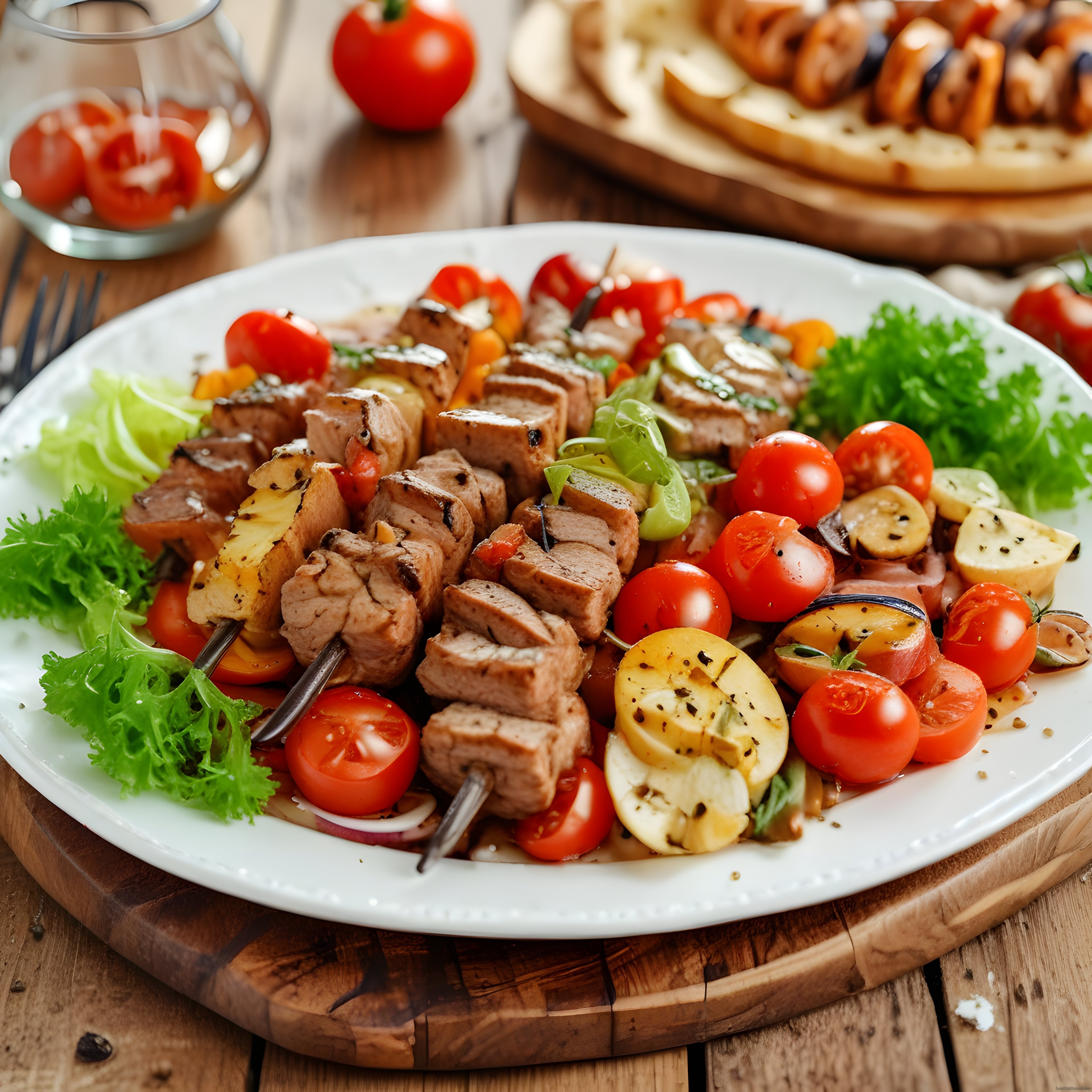 Izgarada Sebzeli Et Şiş Kebap ve Taze Baharatlarla Davetkar Sunum