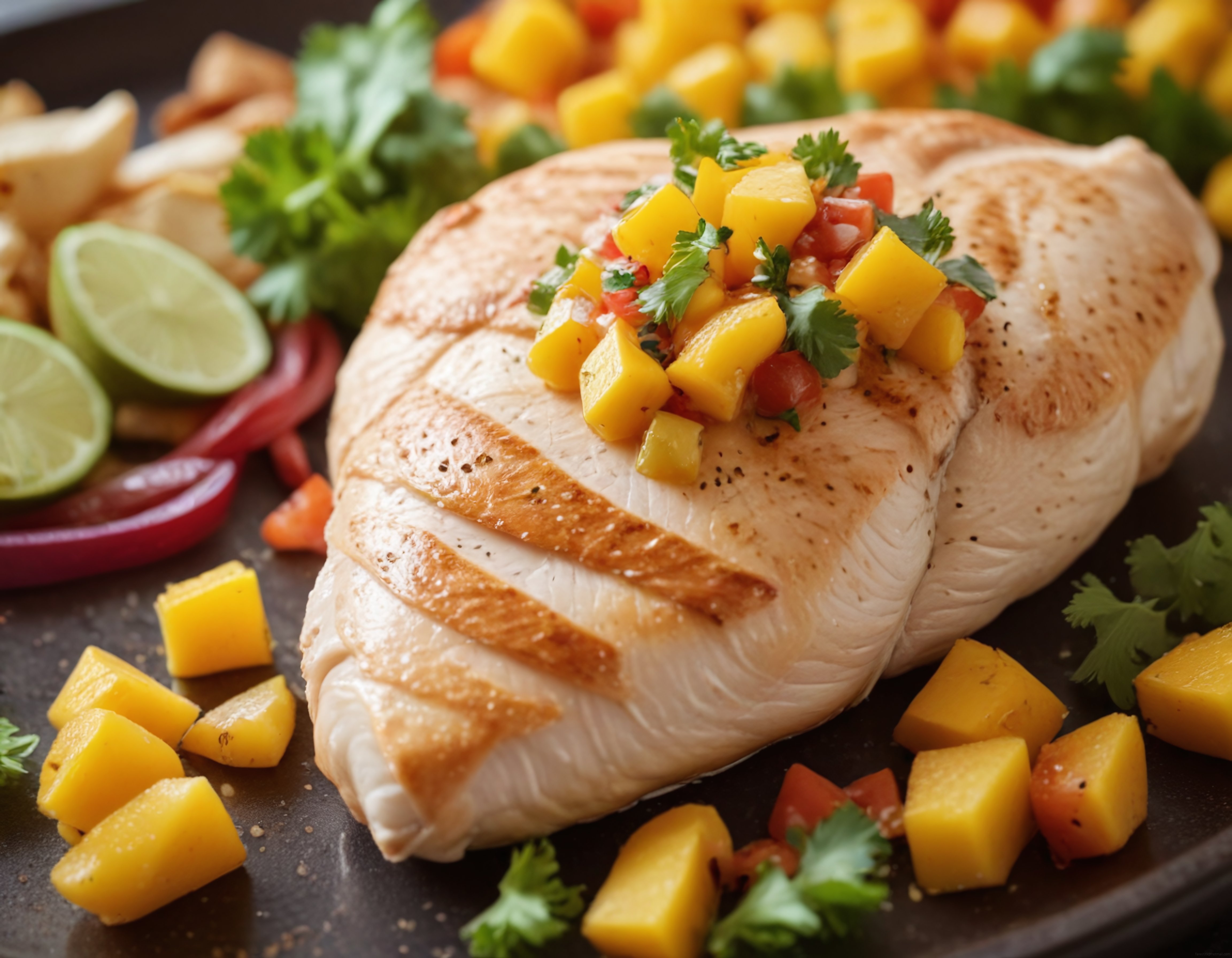Izgarada Tavuk Göğüsü ve Tropikal Mango Salsa ile Lezzetli Bir Yemek Deneyimi