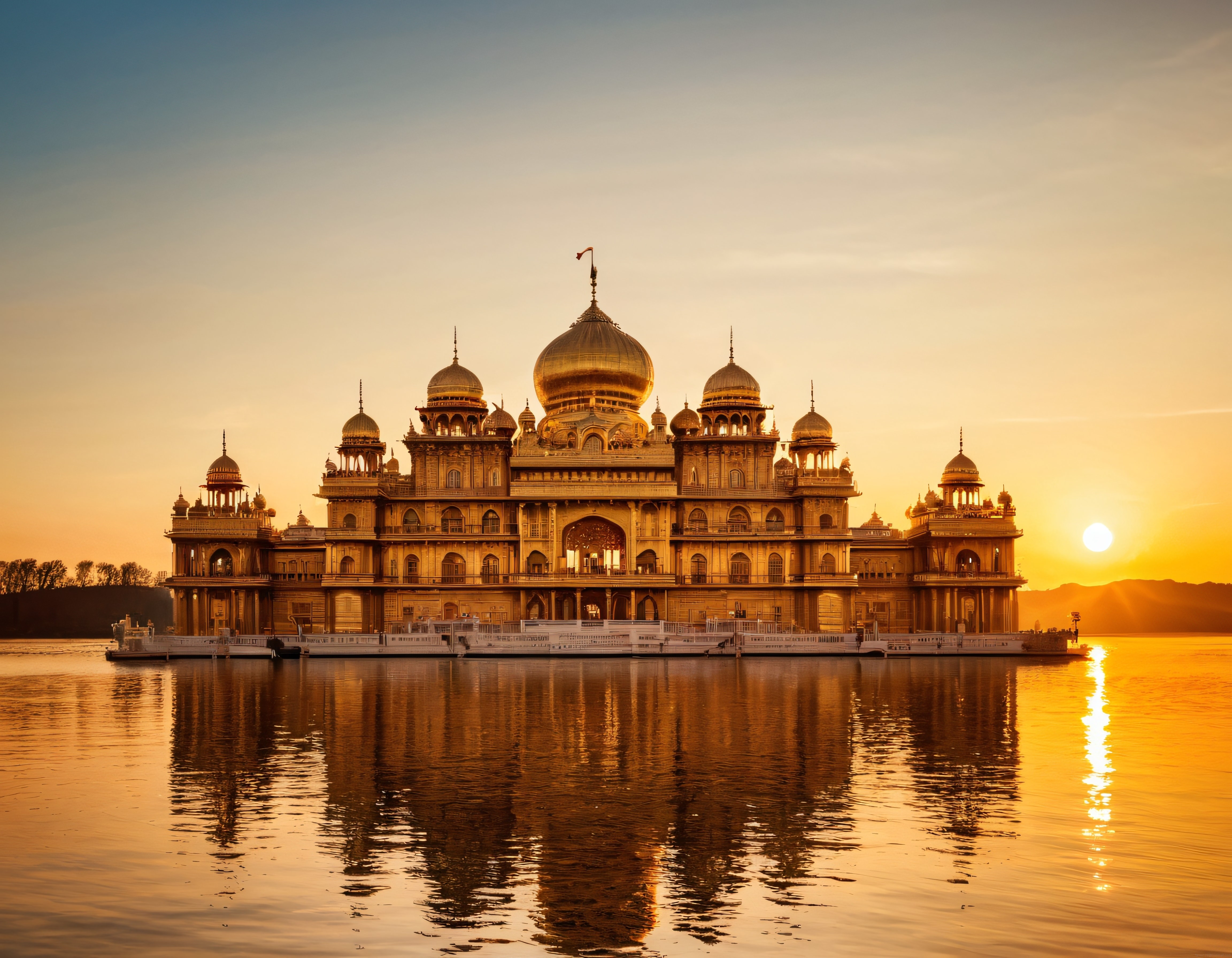 Jaipur'un Sessizliğinde Göl Ortasındaki Jal Mahal Sarayında Büyülü Gün Batımı