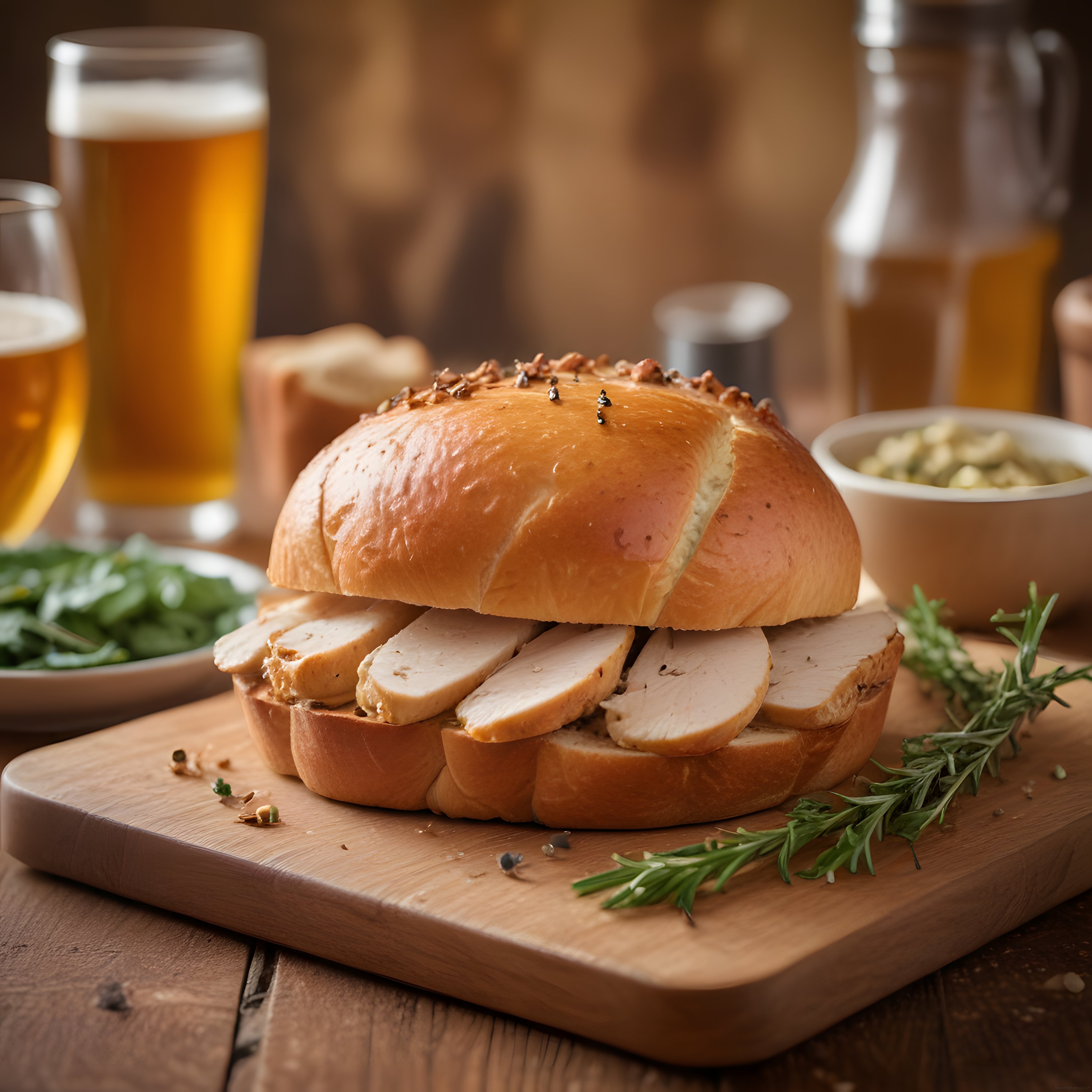 Jambon Dolgulu Somun Ekmek ve Köpüklü Bira ile Rustik Sunum