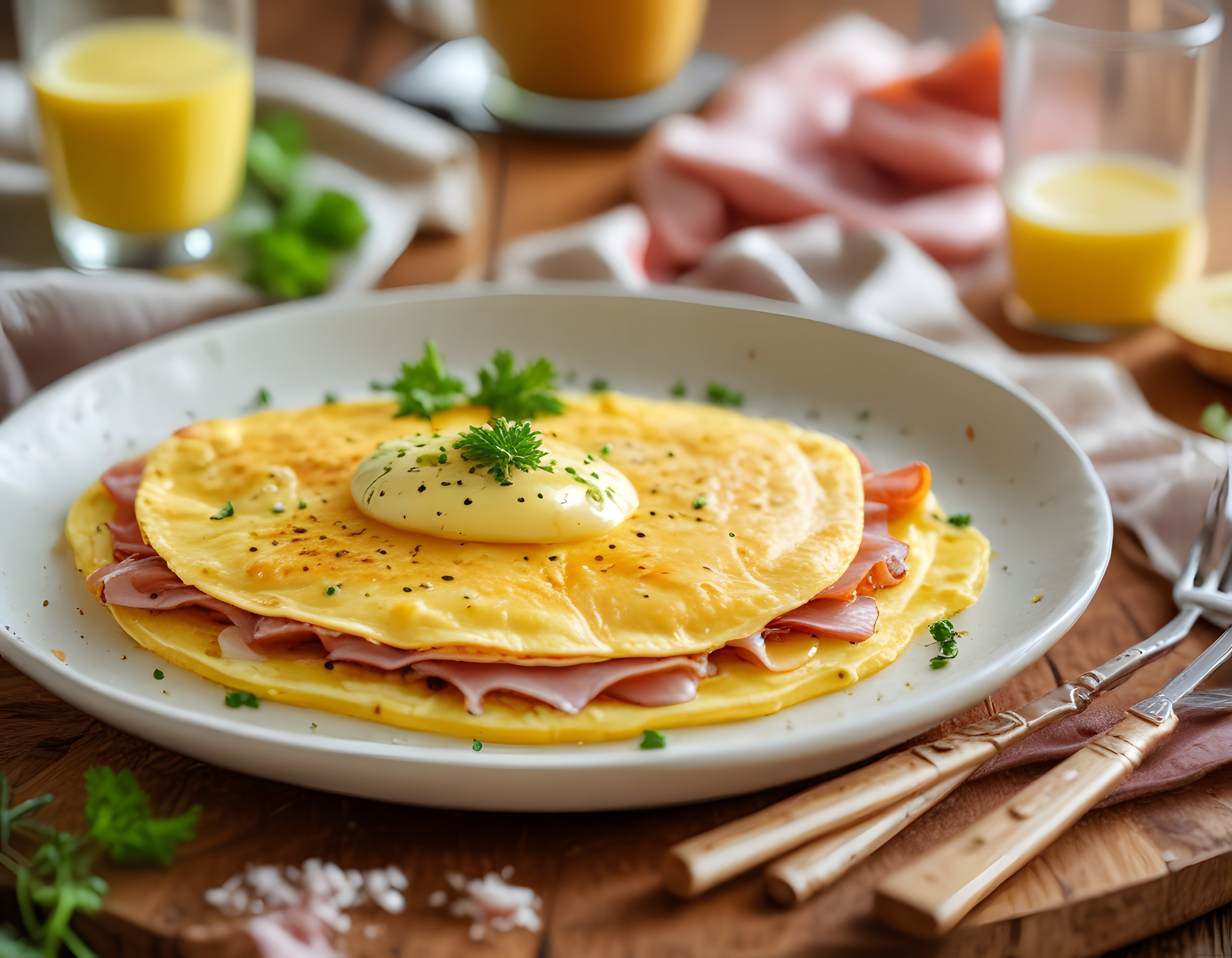 Jambonlu Omlet Tabağı ve Taze Sıkılmış Portakal Suyu ile Kahvaltı Keyfi