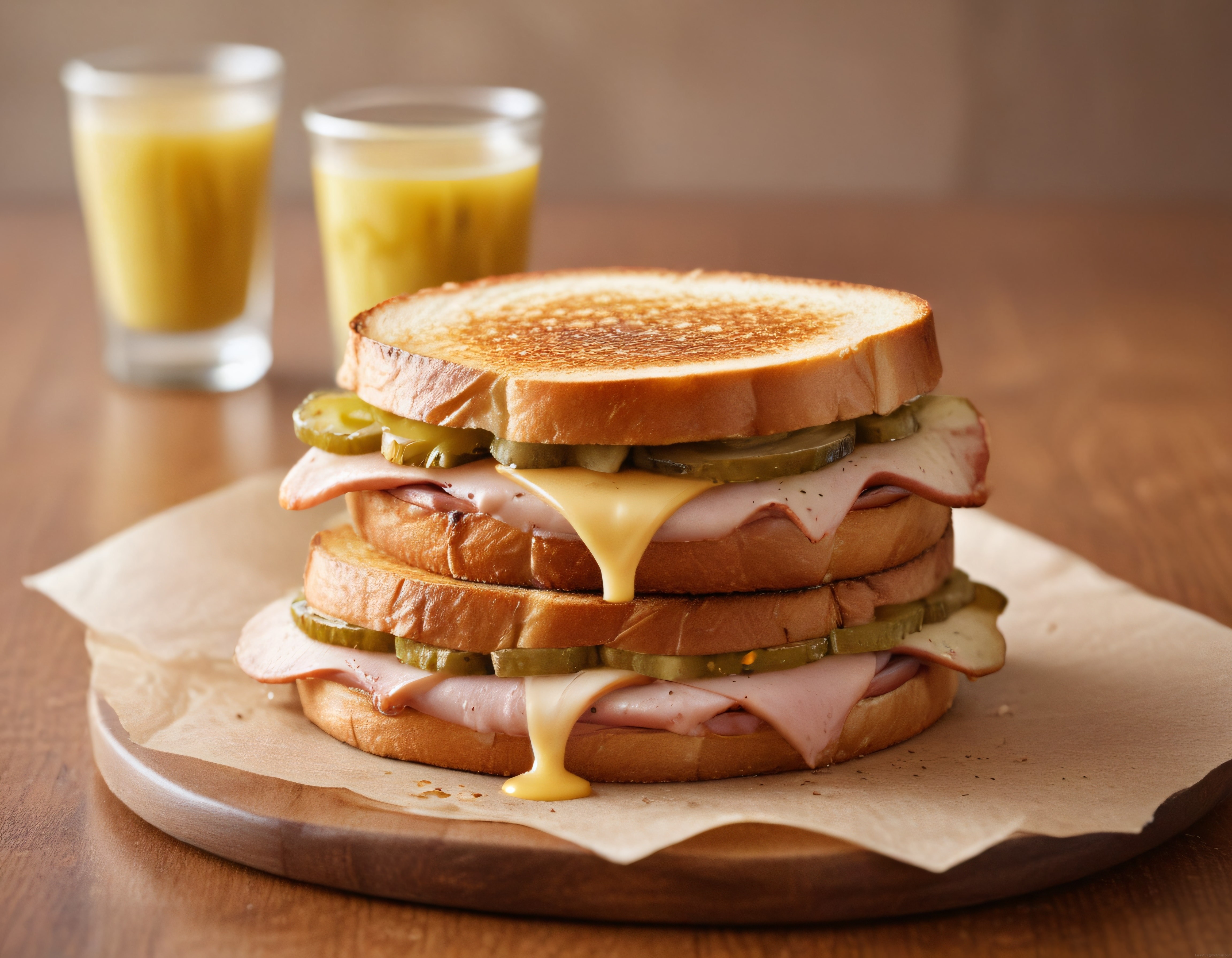 Jambonlu Peynirli Tost Sandviç ve Portakal Suyuyla Kahvaltı Masası