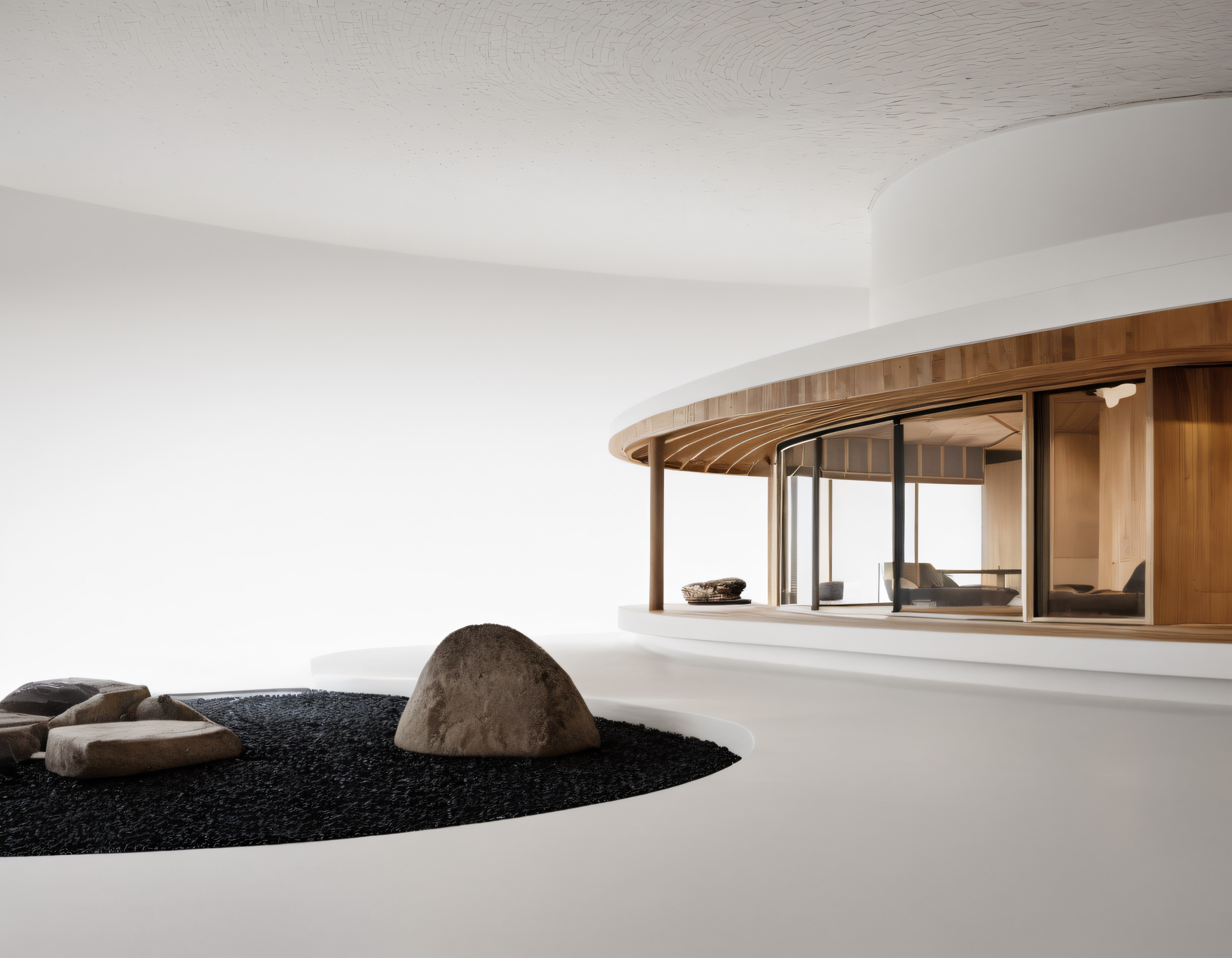 Japon esintili minimalist villa iç mekanı ve organik mimari detaylar