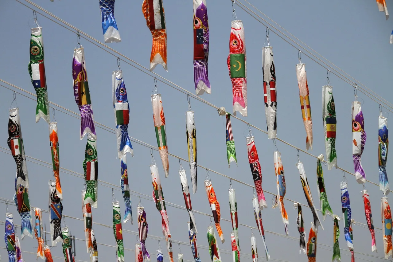 Japon geleneksel uçurtma festivali - renkli süslemeler Japon geleneksel uçurtma festivali - renkli süslemeler