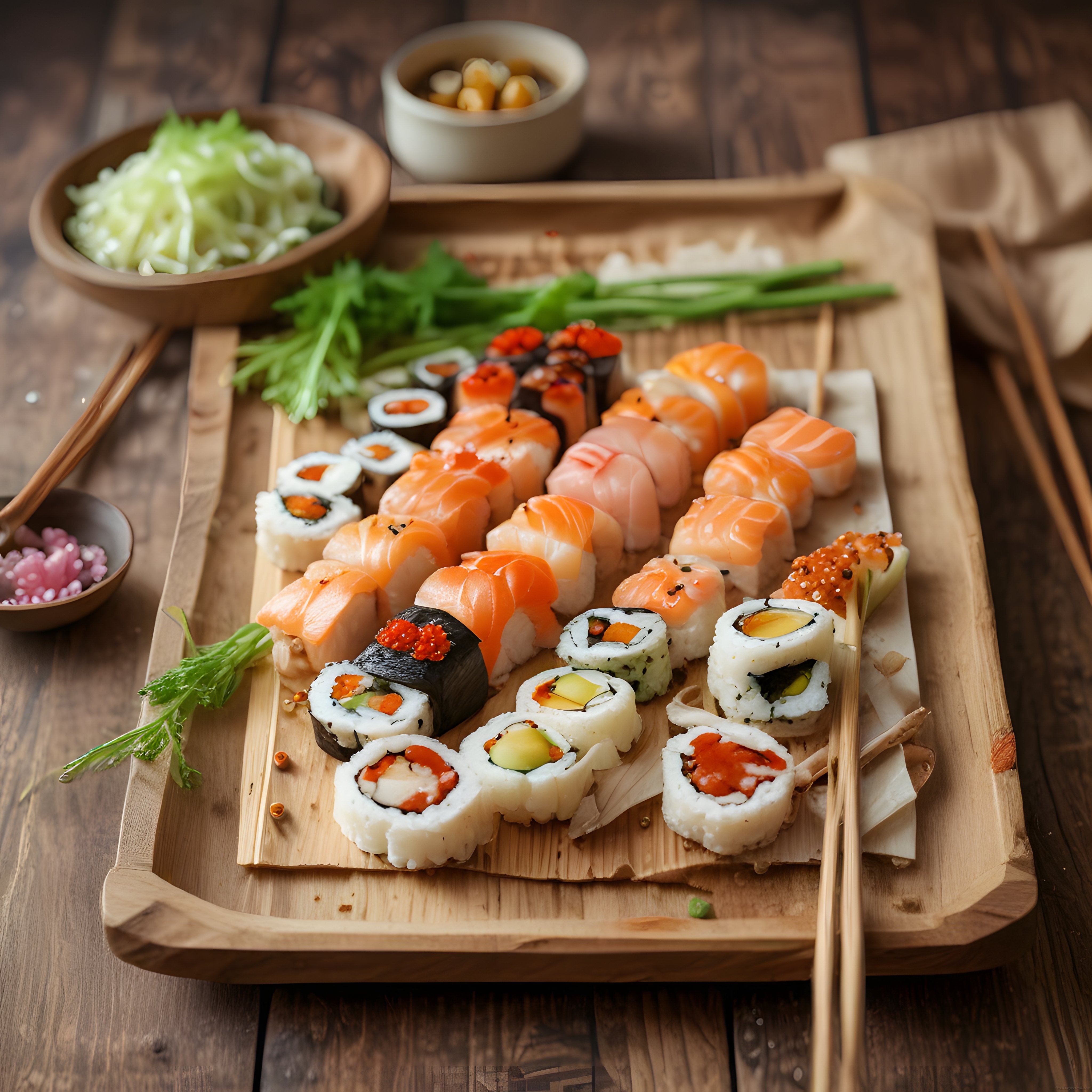 Japon Mutfağından Egzotik Sushi Sunumu: Somon, Havyar ve Avokadolu Çeşitler