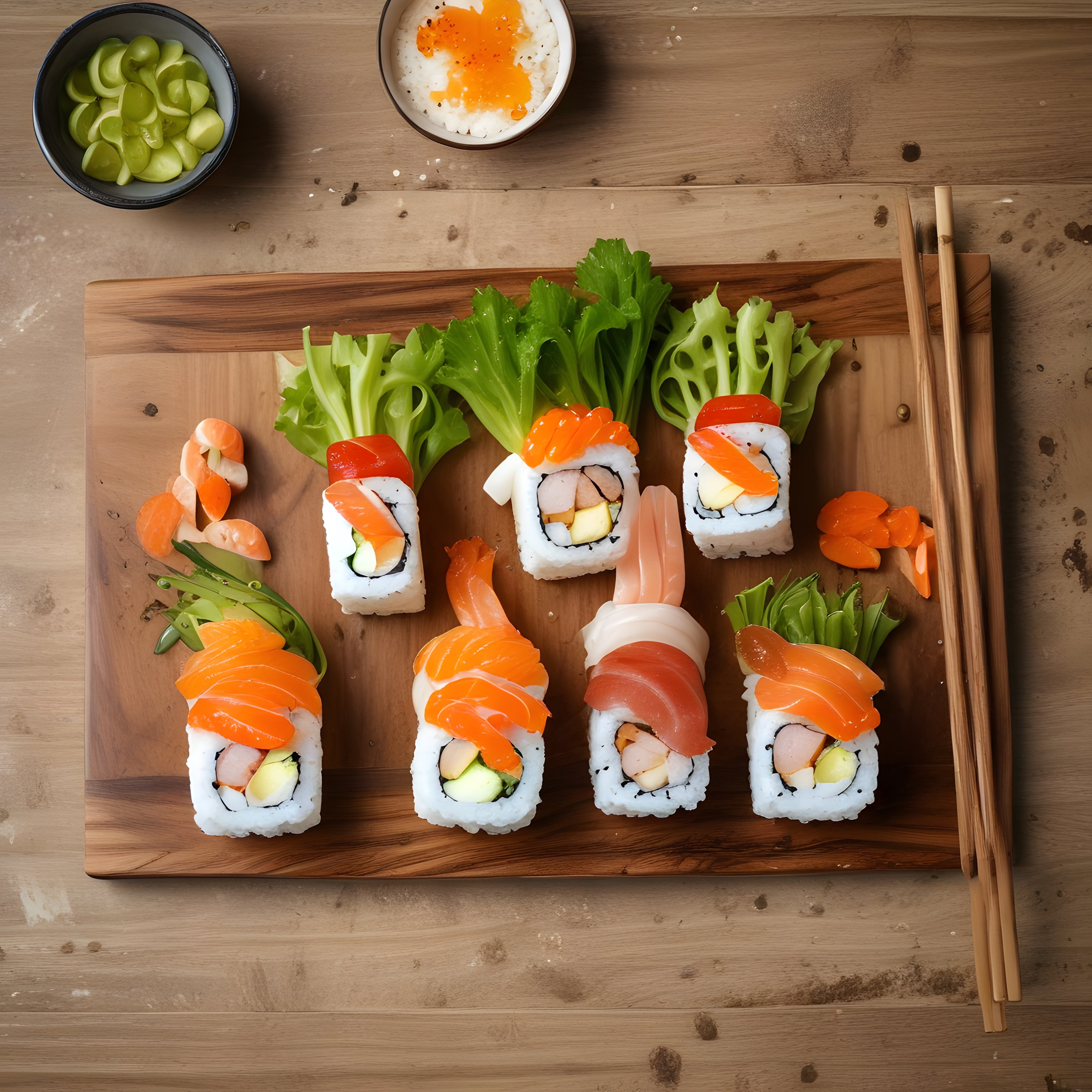 Japon Mutfağından Eşsiz Lezzet: Ahşap Tahta Üzerinde Taze Çeşitli Sushi