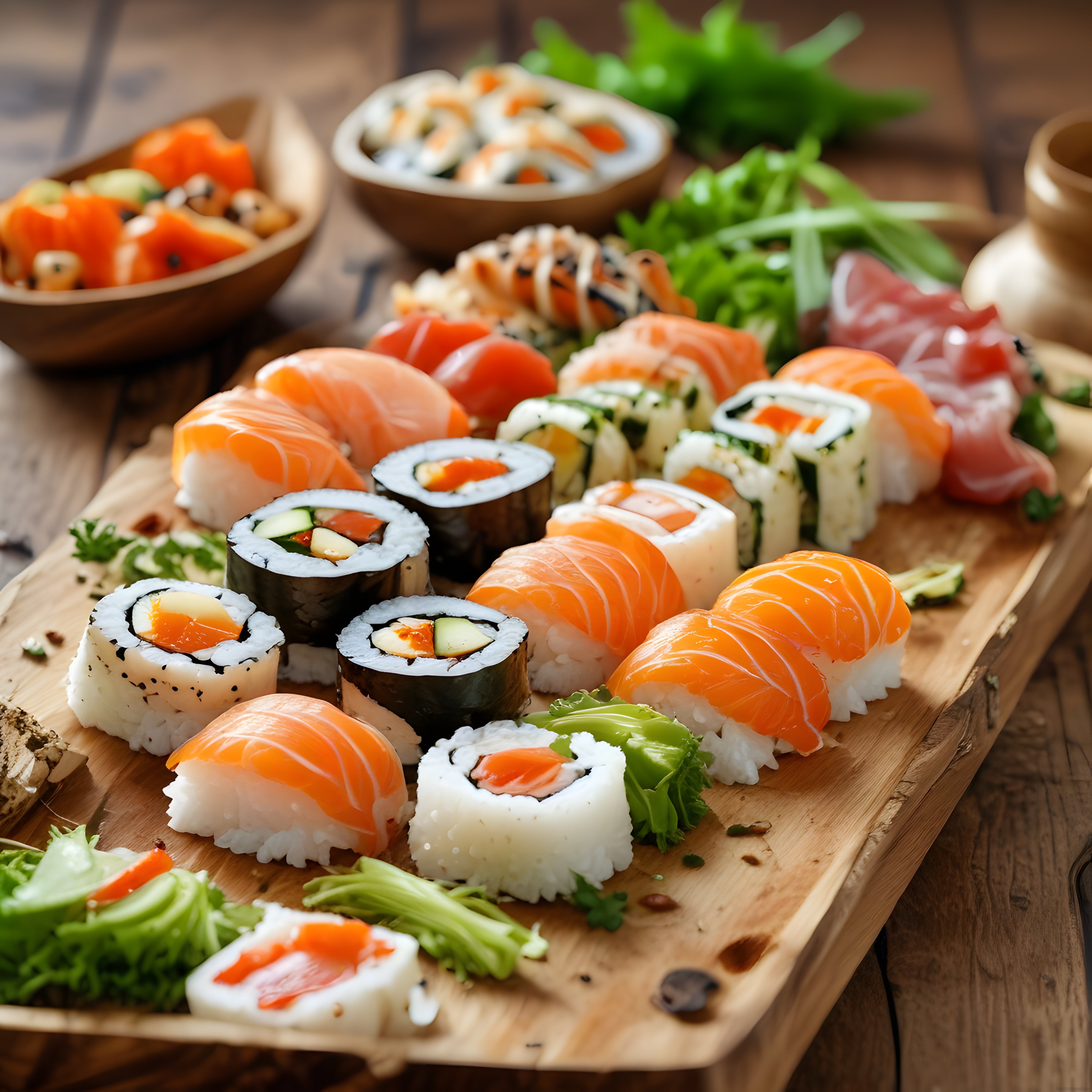 Japon Mutfağından Görsel Şölen: Taze Somonlu Nigiri ve Maki Sushi Çeşitleri