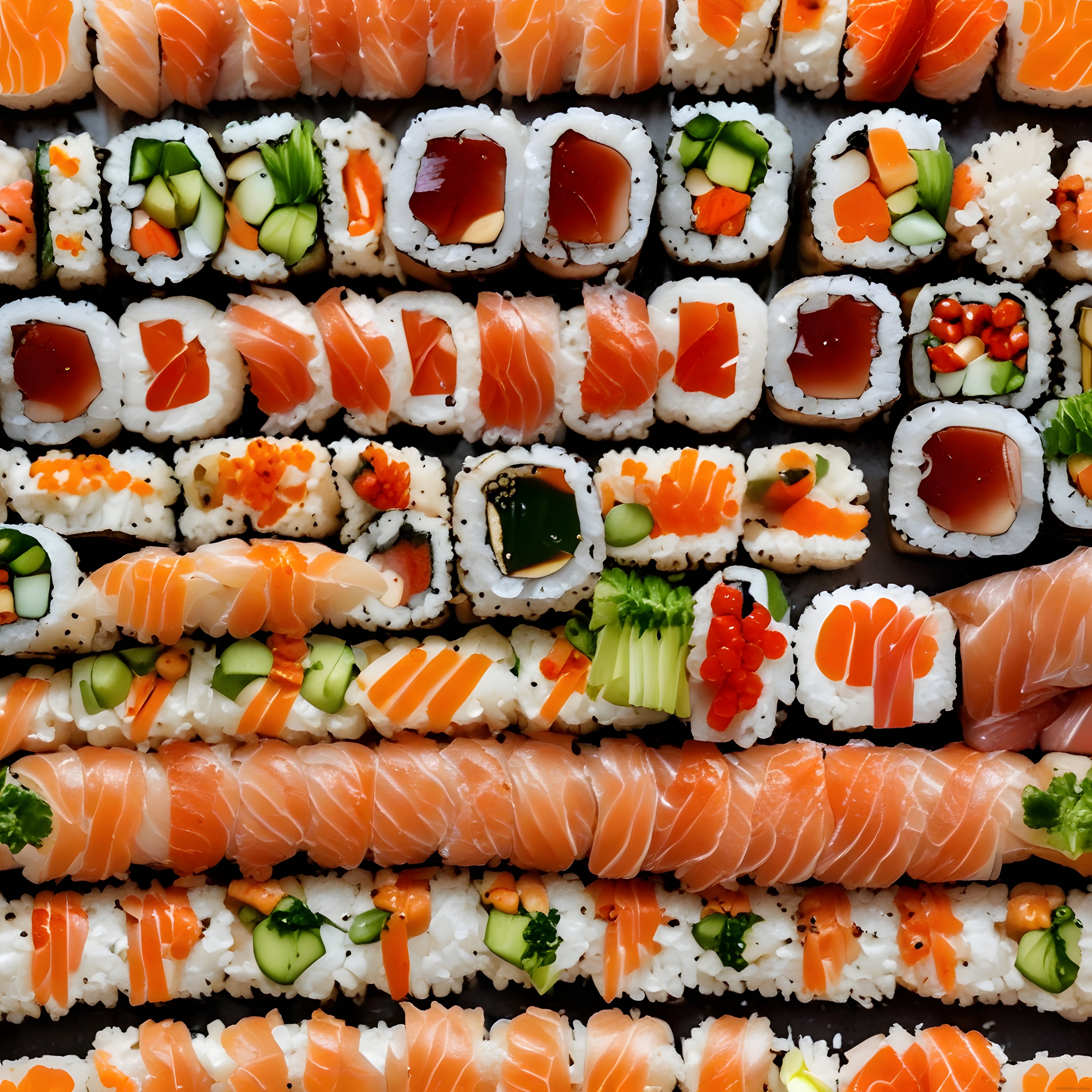 Japon mutfağından özenle hazırlanmış somonlu ton balıklı çeşitli sushi tabağı