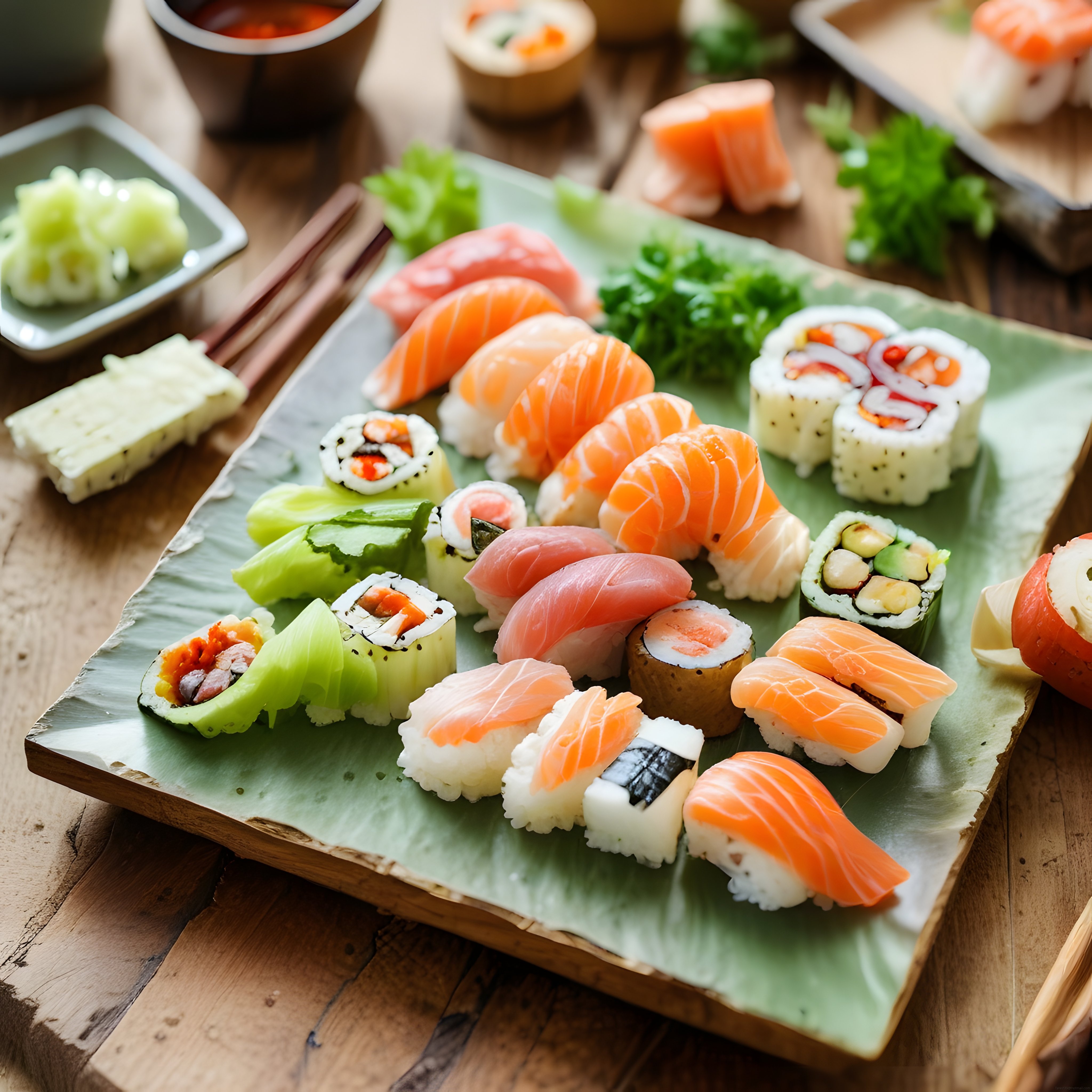 Japon Mutfağından Şık Bir Sushi Tablosu: Nigiri, Makiler ve Özel Soslar