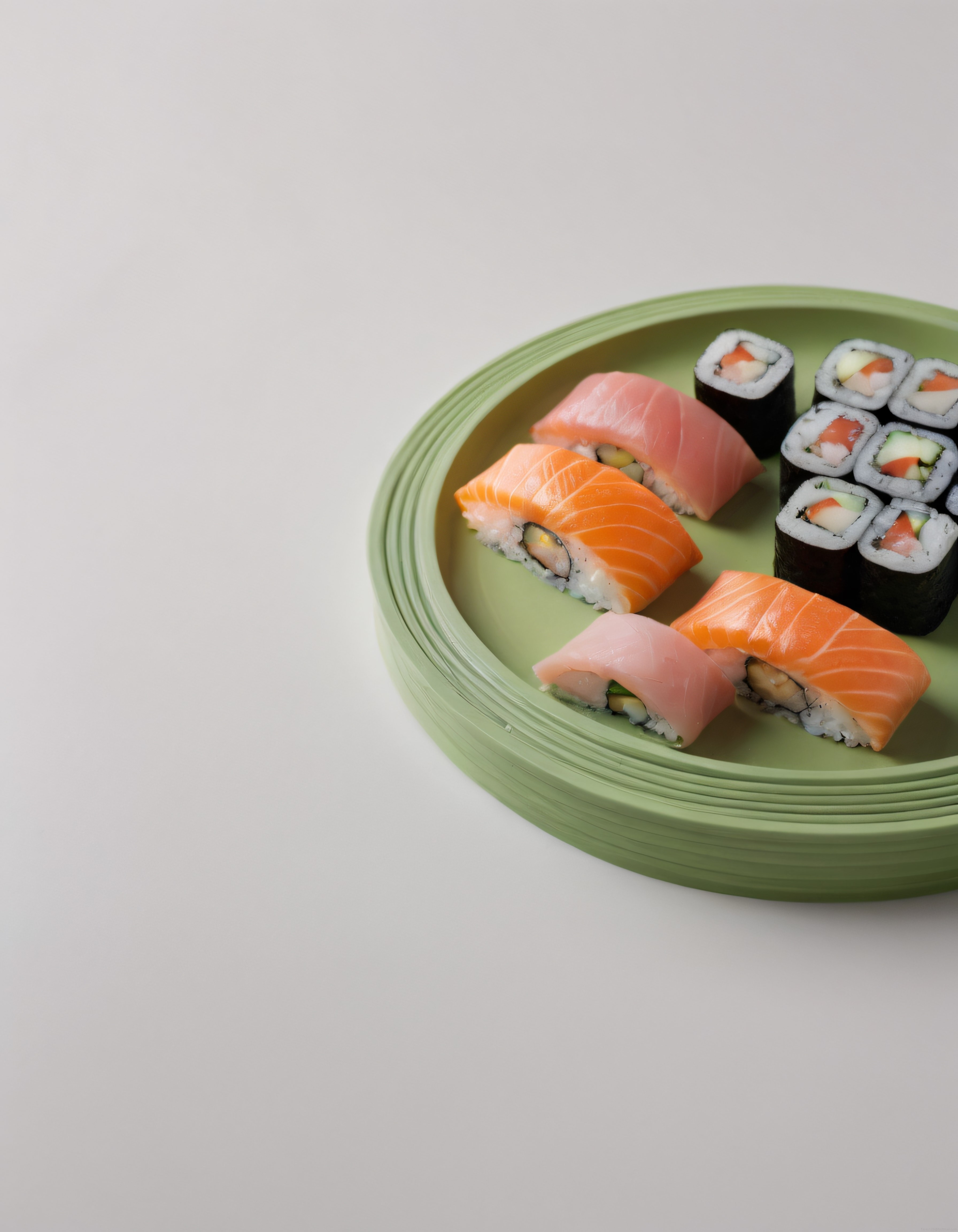 Japon Mutfağından Somon ve Ton Balıklı Nigiri ile Maki Sushi Sunumu