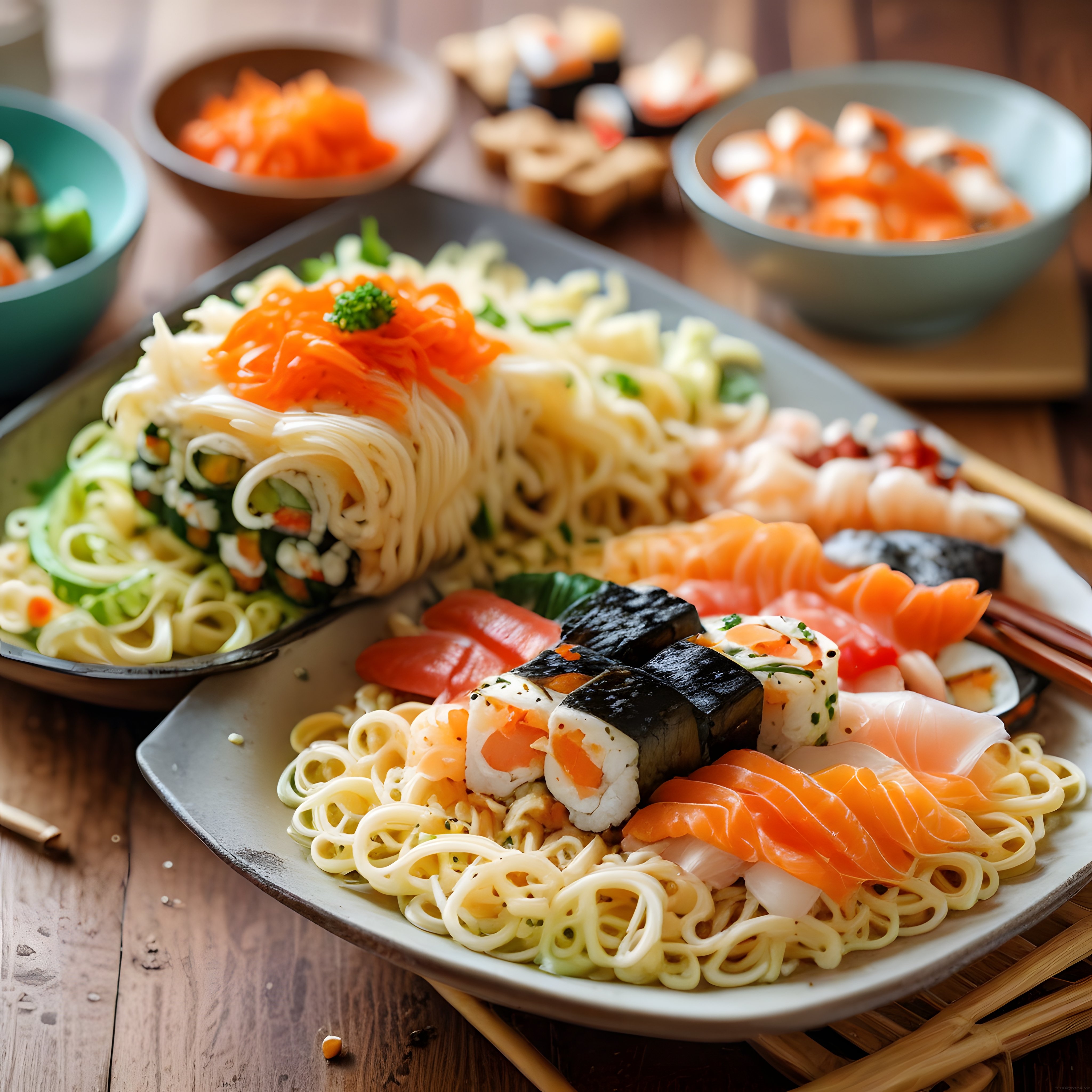 Japon Mutfağından Sushi ve Sashimi ile Erişte Tabağı: Lezzet Şöleni
