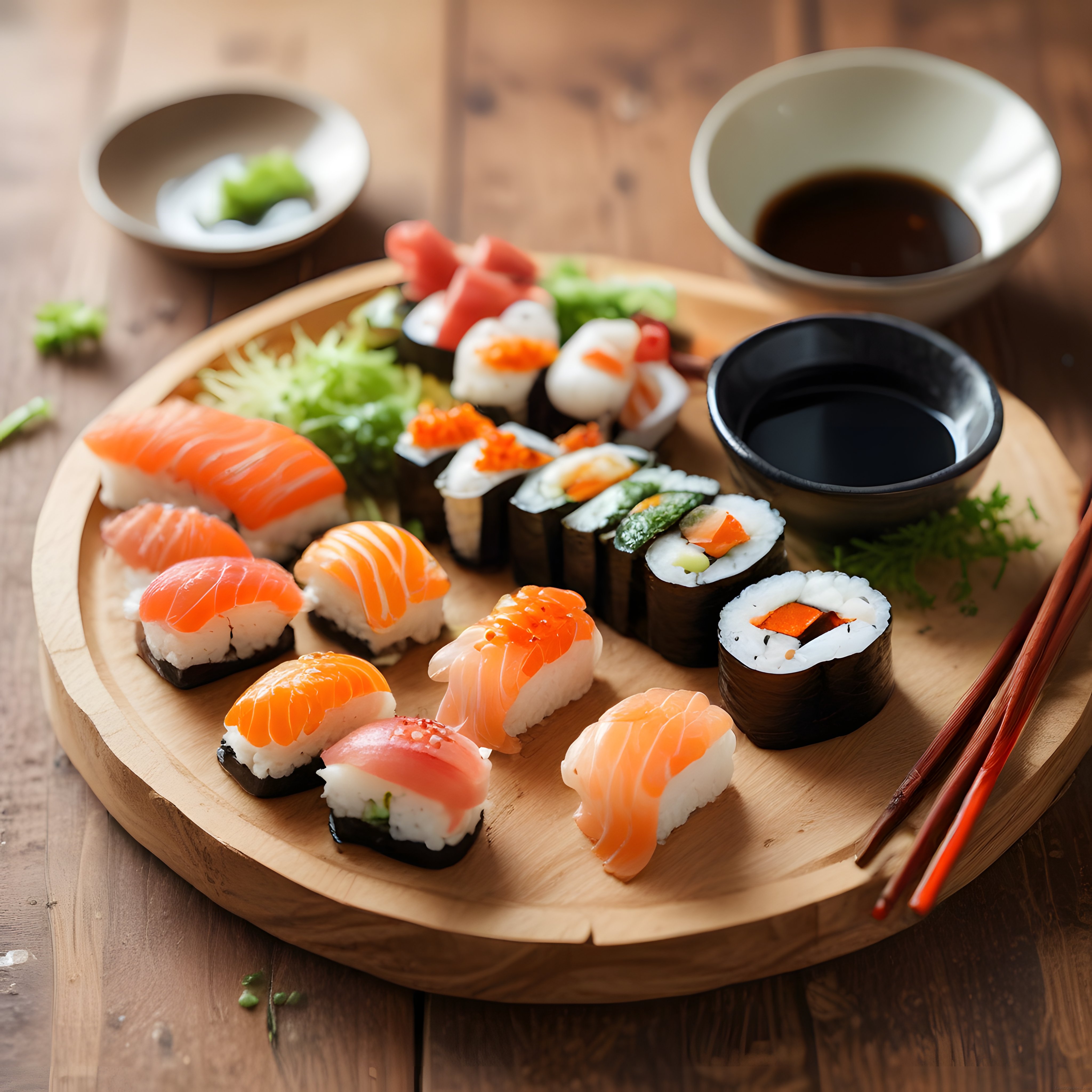 Japon Mutfağından Taze Somonlu ve Kırmızı Ton Balıklı Sushi Tabağı