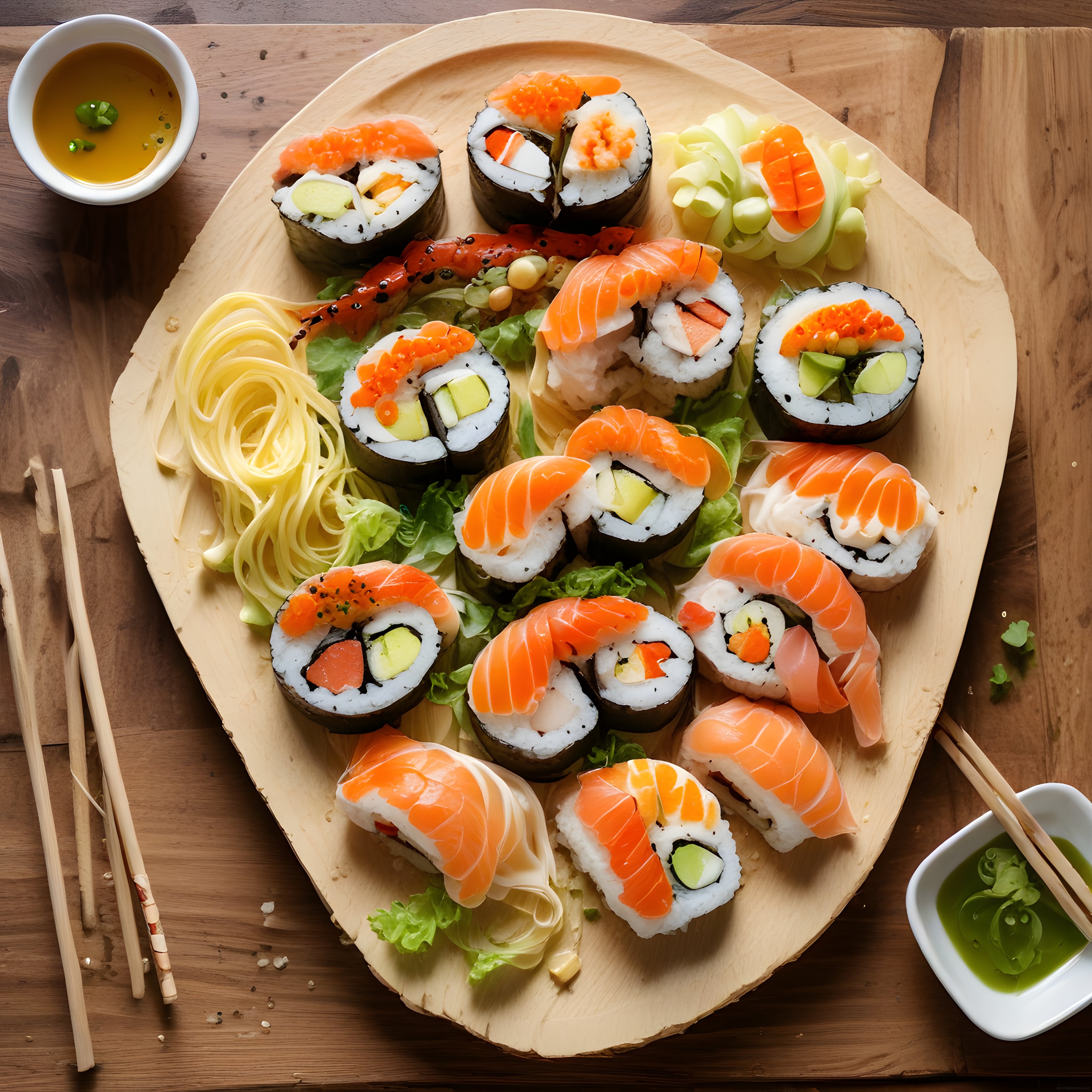Japon Mutfağının Eşsiz Lezzeti: Tahta Tabağa Özenle Hazırlanan Sushi