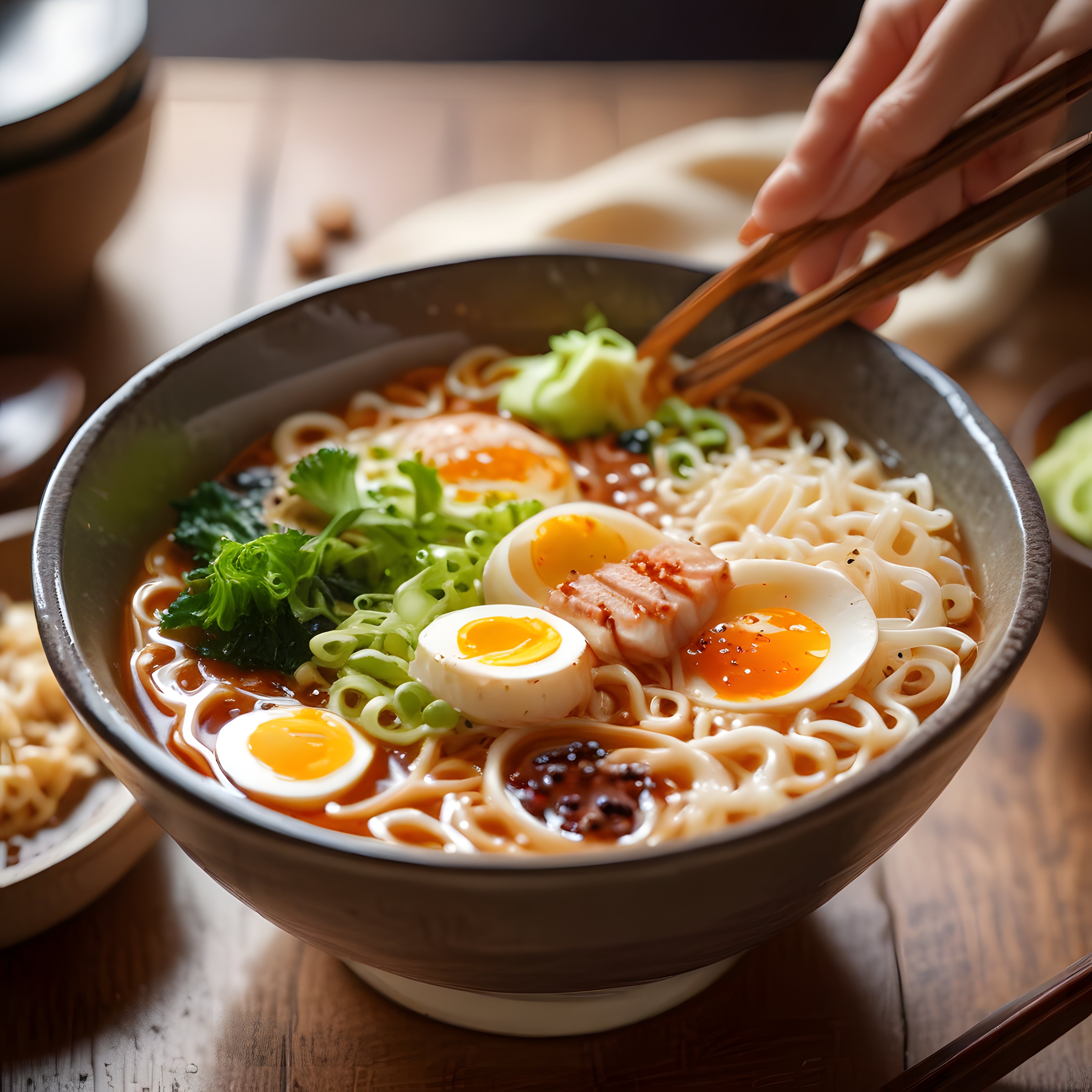 Japon Ramen Çorbası: Yarı Haşlanmış Yumurtalı Sıcak Erişte Kasesi