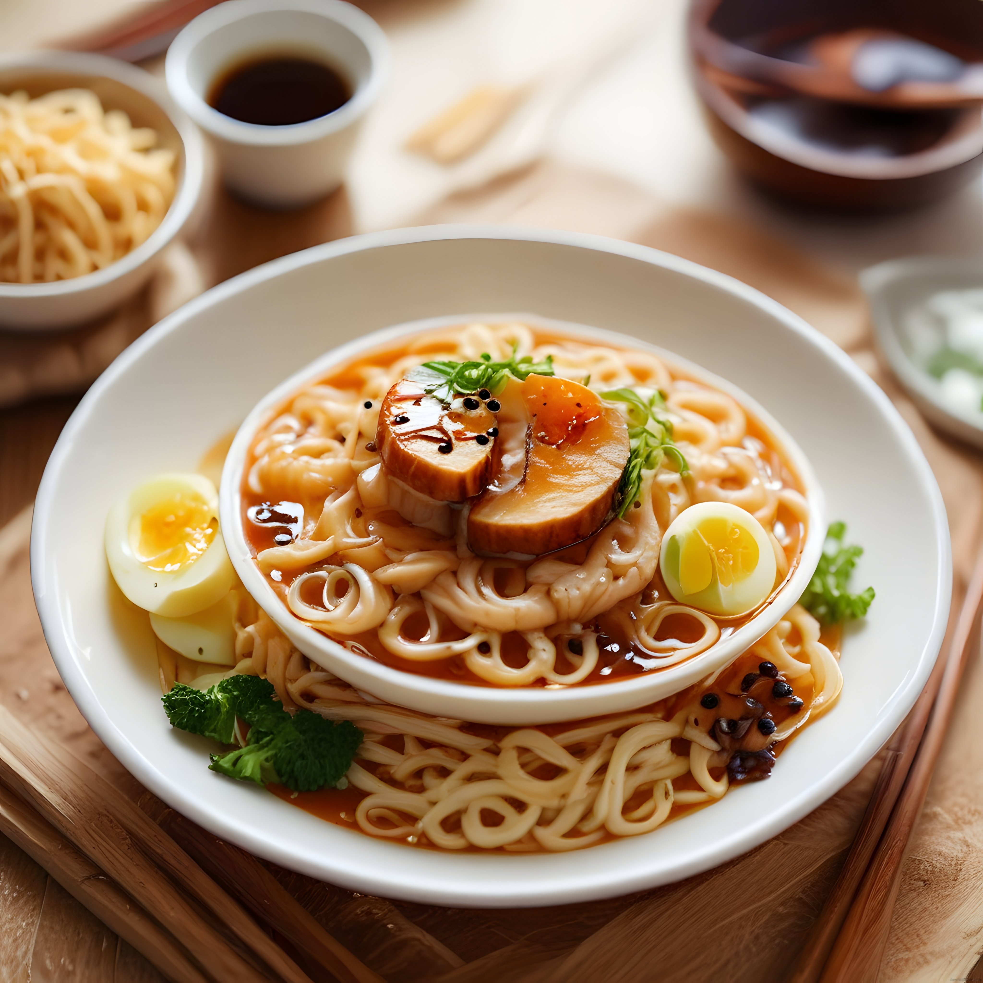 Japon Rameni: Soslu Erişte, Haşlanmış Yumurta ve Füme Et Dilimleri