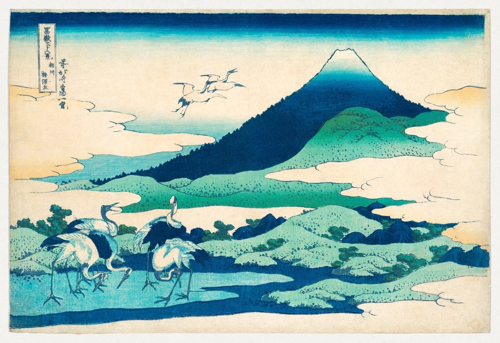 Japon Ukiyo-e Sanatında Fuji Dağı ve Turnalar: Hokusai Tarzı Manzara Baskısı