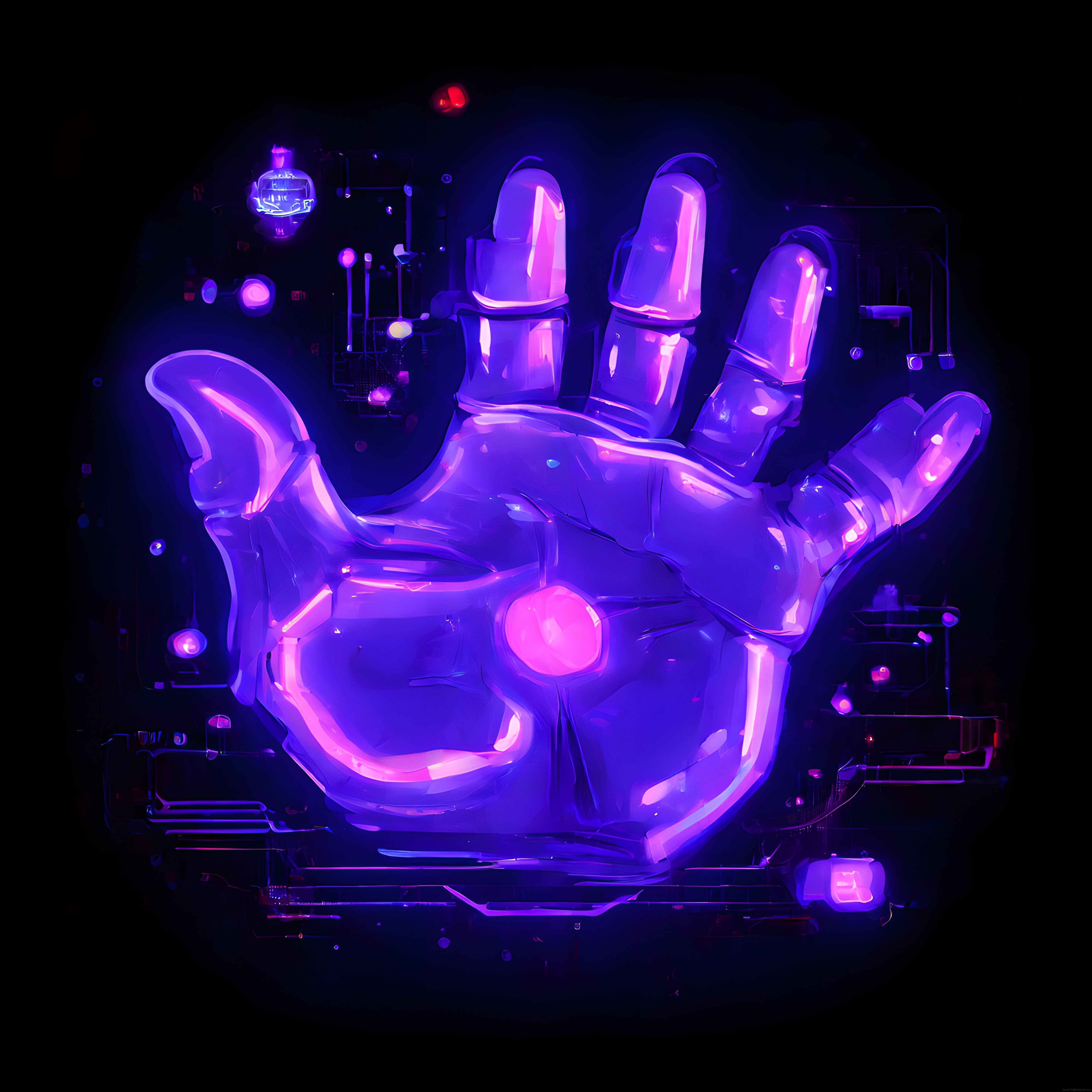 Jelatinimsi Dokuda Mor Neon Işıklarla Parıldayan Fantastik Dev El