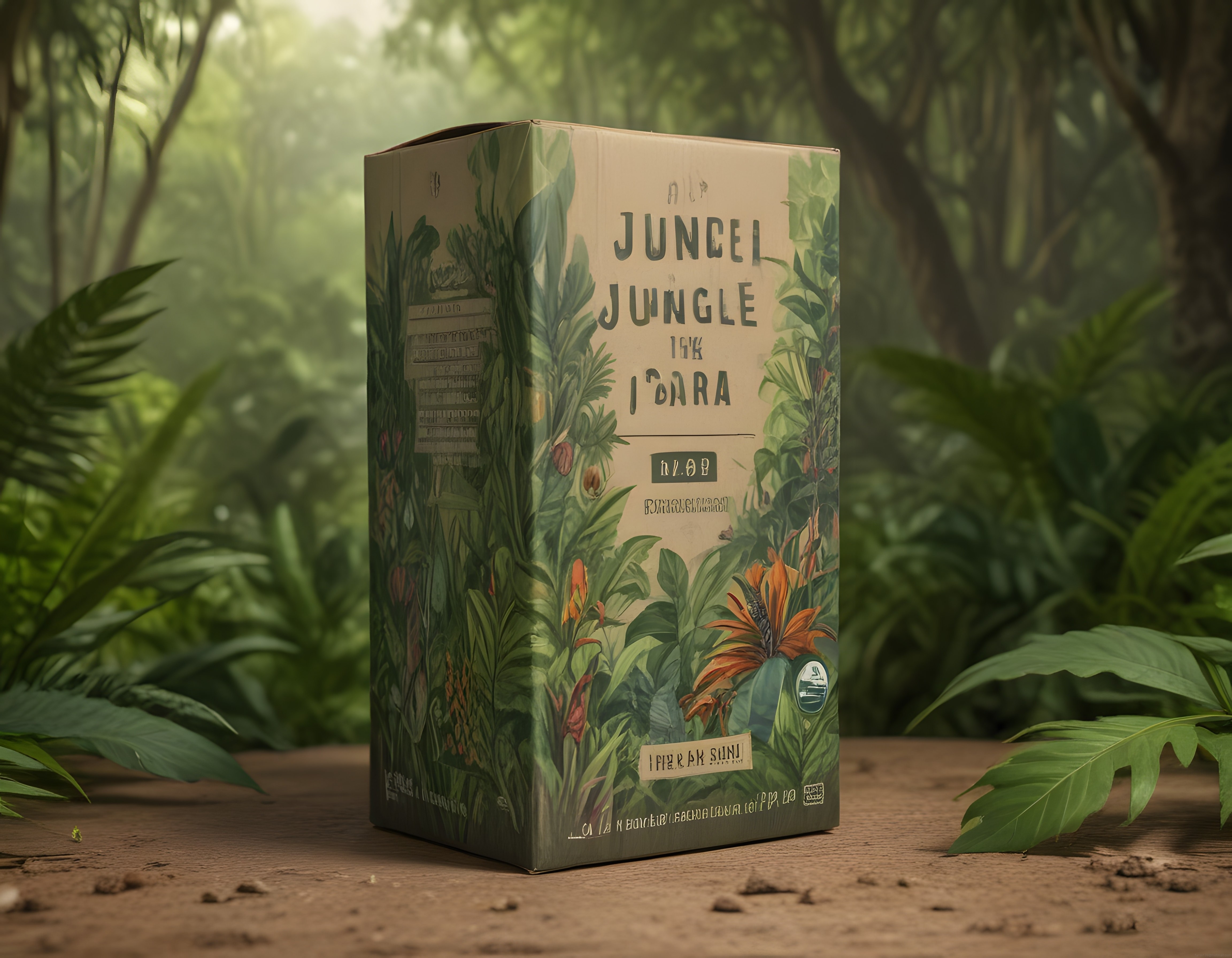 Jungle Tropikal İçecek Kartonunun Doğal Orman Ortamında Huzurlu Sunumu