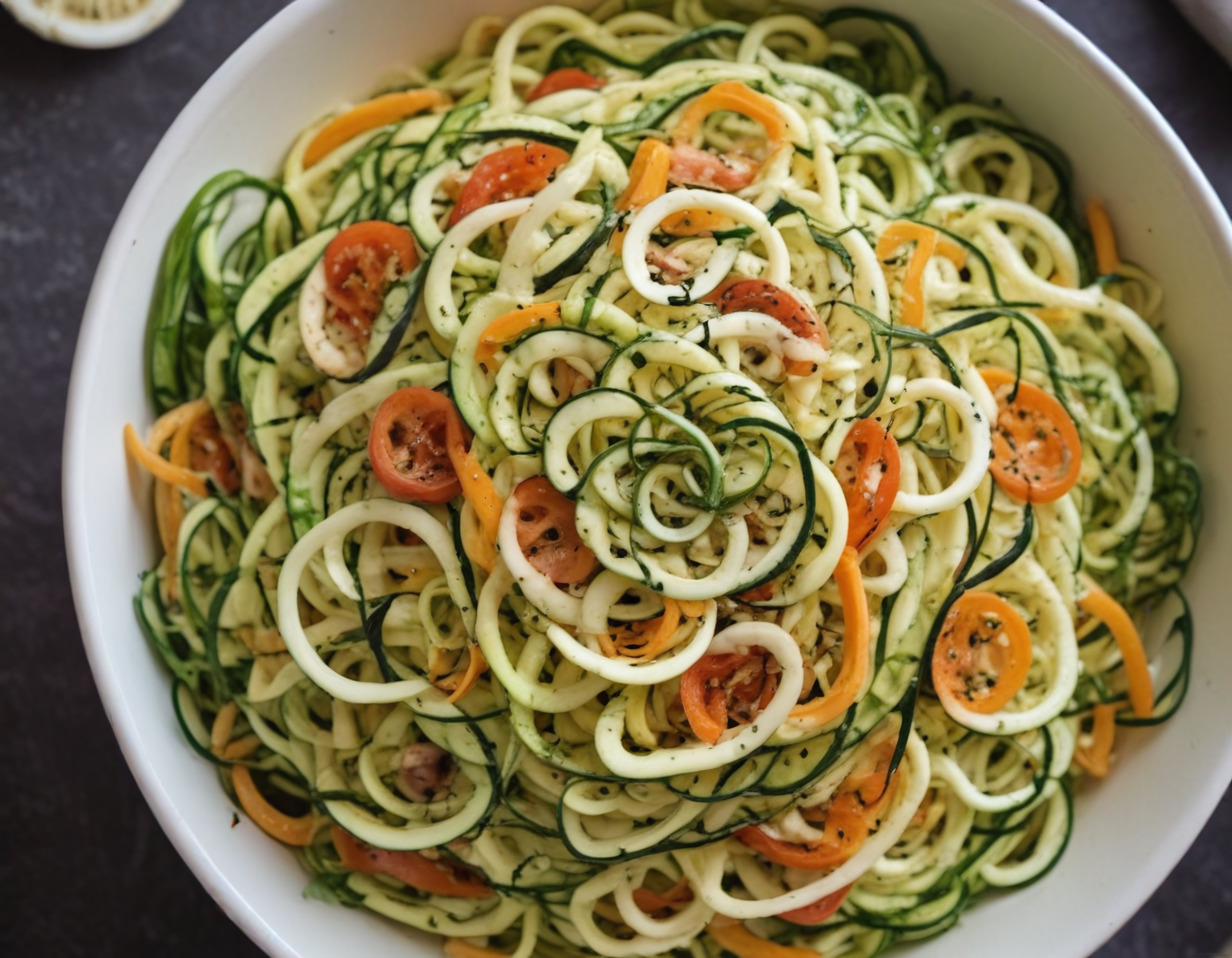 Kabak spagettisi ile renkli sebzeli sağlıklı makarna salatası tarifi