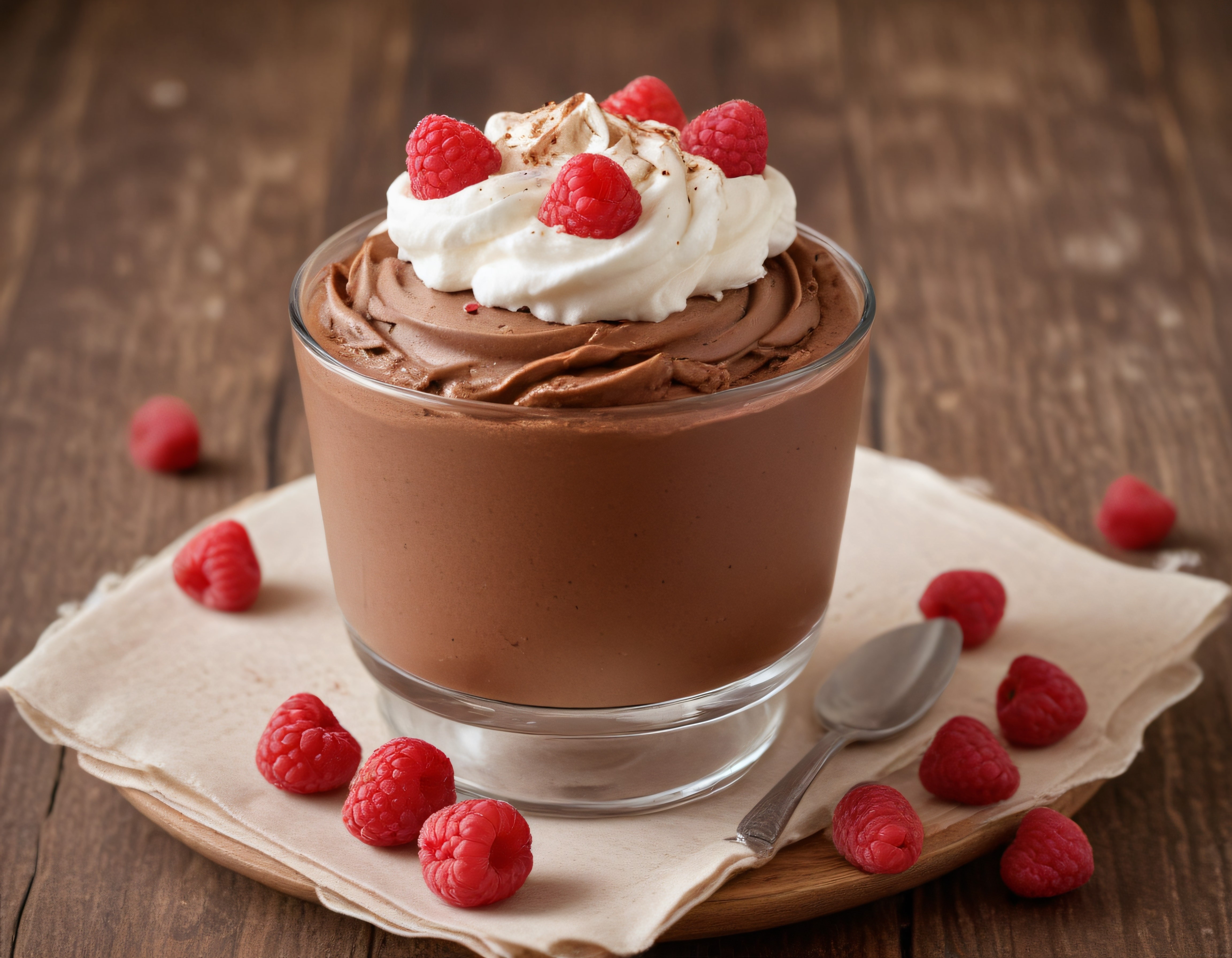 Kadeh İçinde Çikolatalı Mousse Tatlısı ve Taze Ahududu ile Kremalı Sunum